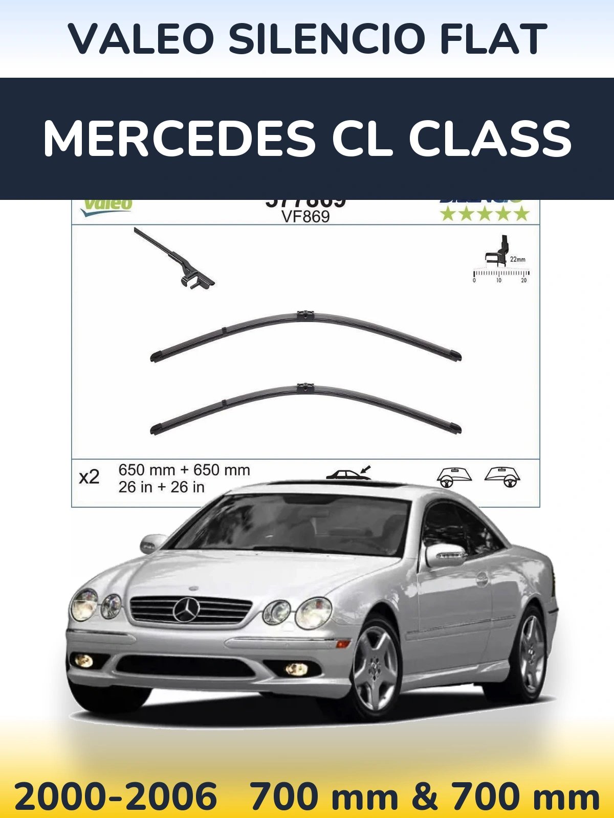 Комплект передніх щіток Valeo Silencio Flat 680 & 680 мм для Mercedes CL Class 2000-2006
