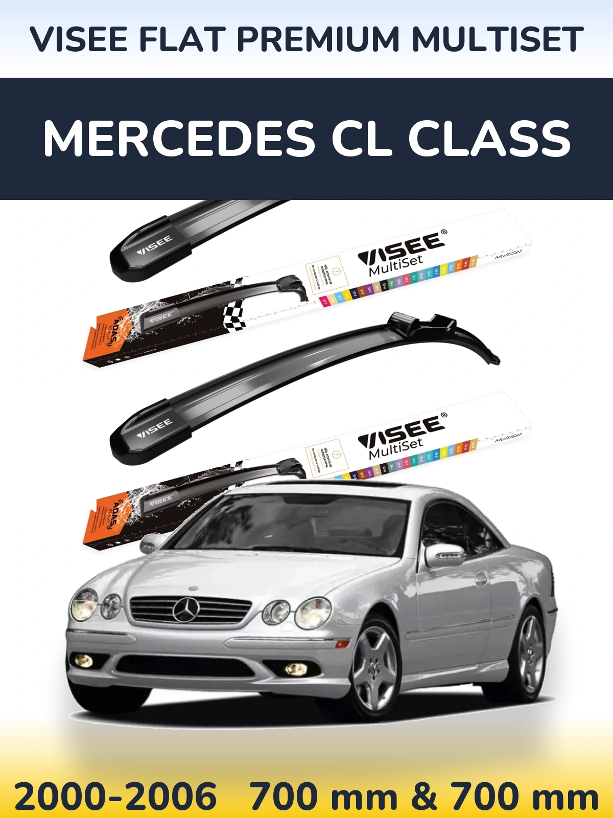 Комплект передніх щіток VISEE FLAT PREMIUM MultiSet 700 & 700 мм для Mercedes CL Class 2000-2006