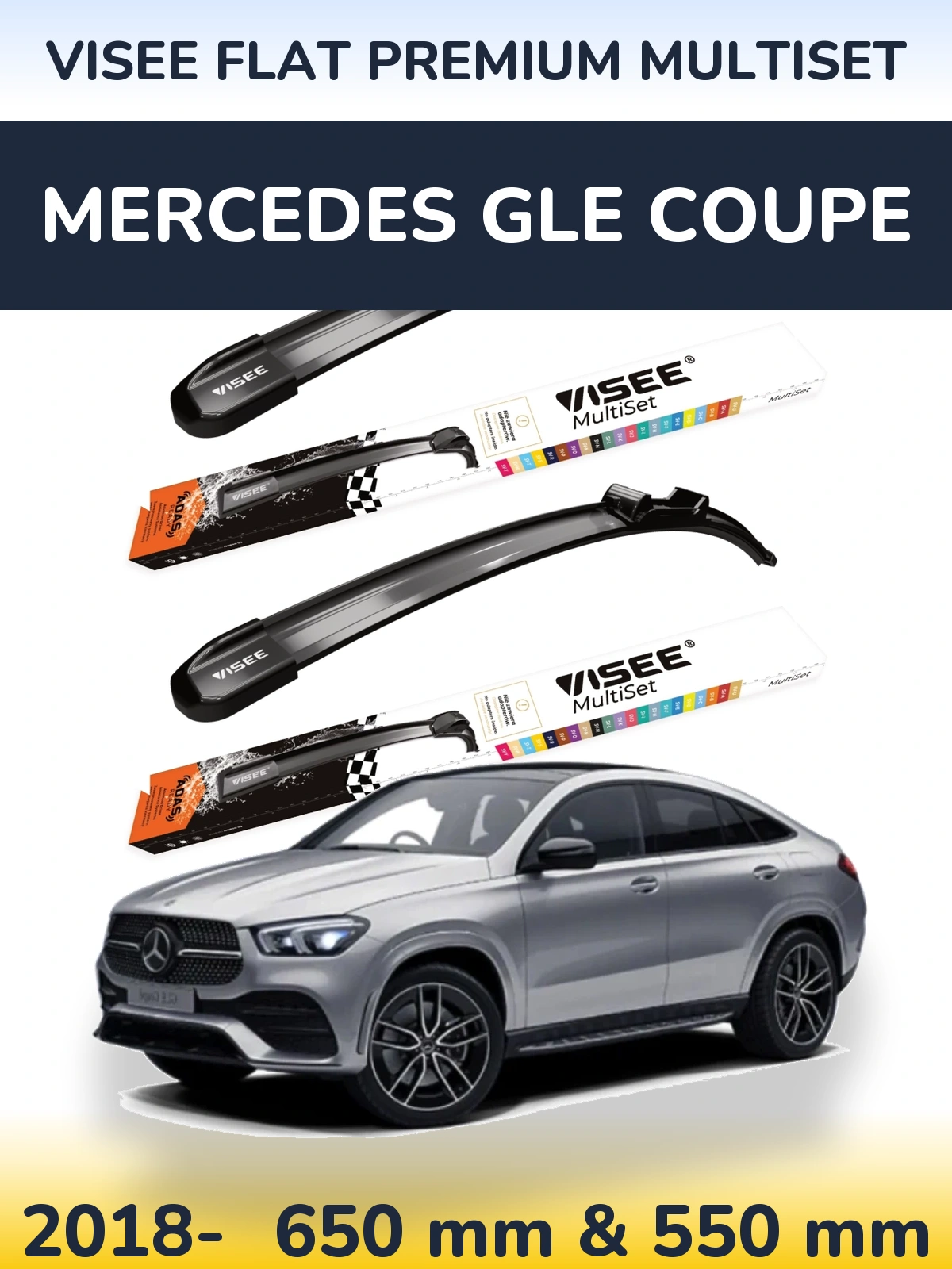 Komplet przednich wycieraczek VISEE FLAT PREMIUM MultiSet 650 & 550 mm do Mercedes GLE Coupe 2018-2026