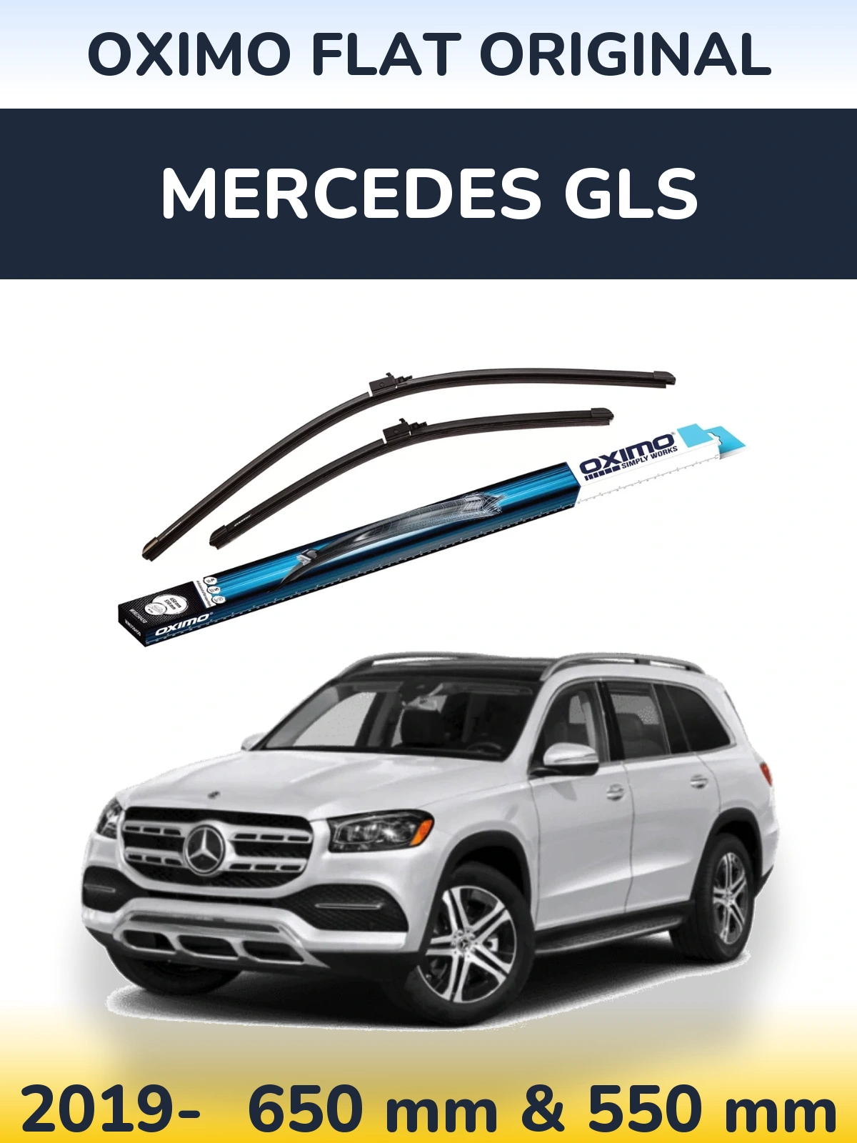 Front wiper blade set Oximo Flat Original 650 & 550 mm for Mercedes GLS 2019-2026