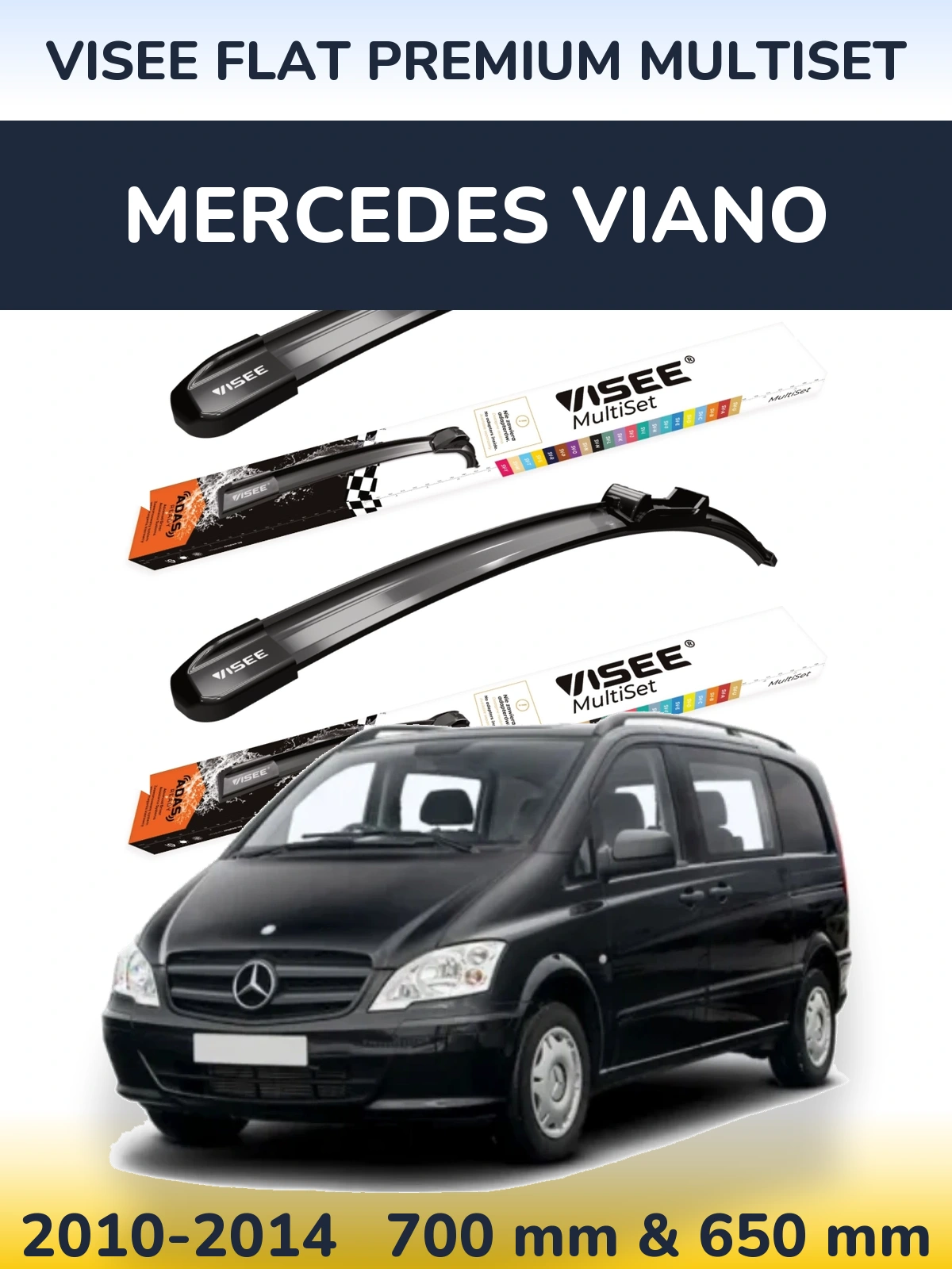 Front wiper blade set VISEE FLAT PREMIUM MultiSet 700 & 650 mm for Mercedes Viano 2010-2014
