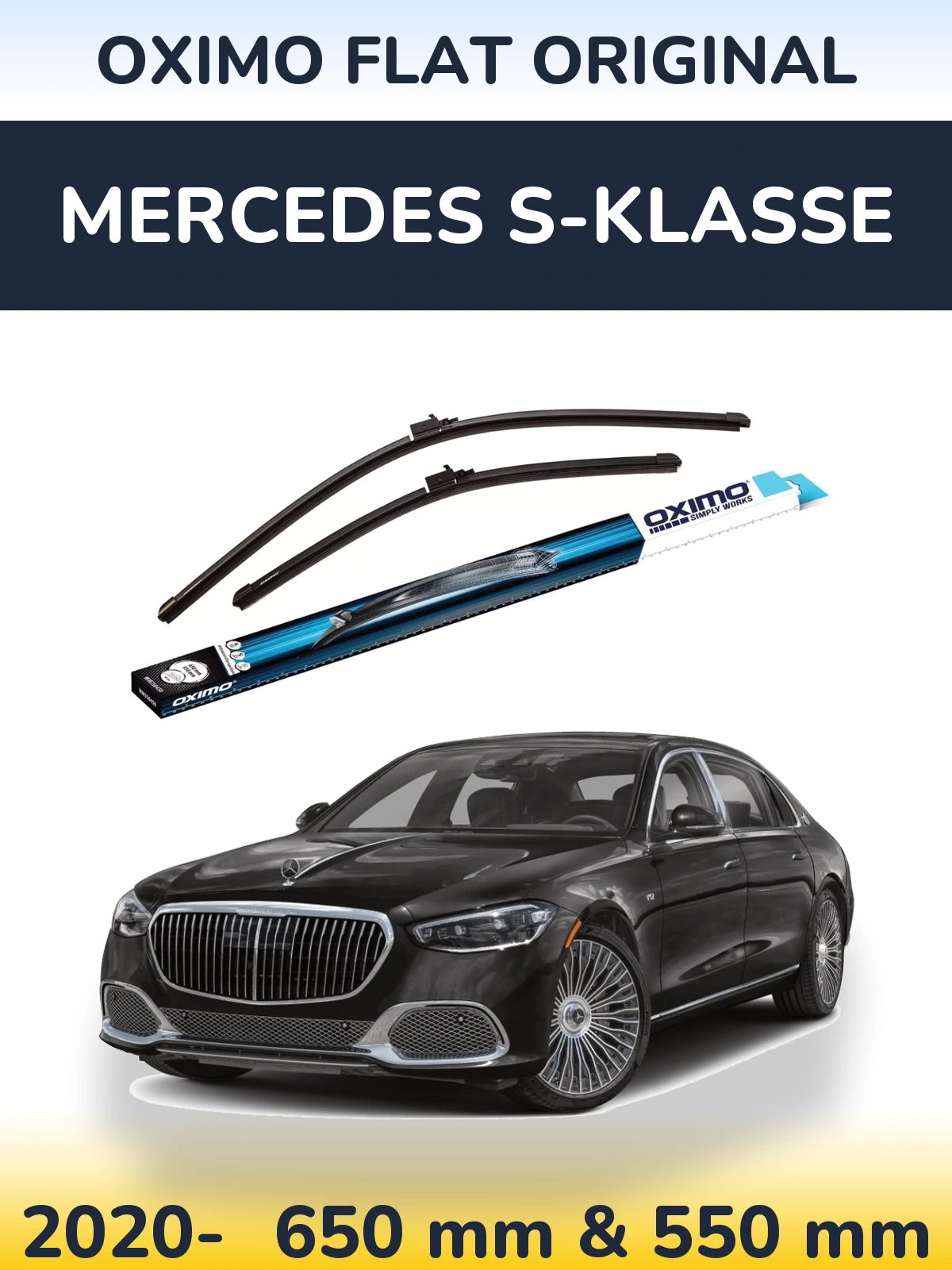 Front wiper blade set Oximo Flat Original 650 & 550 mm for Mercedes S-Klasse 2020-2026