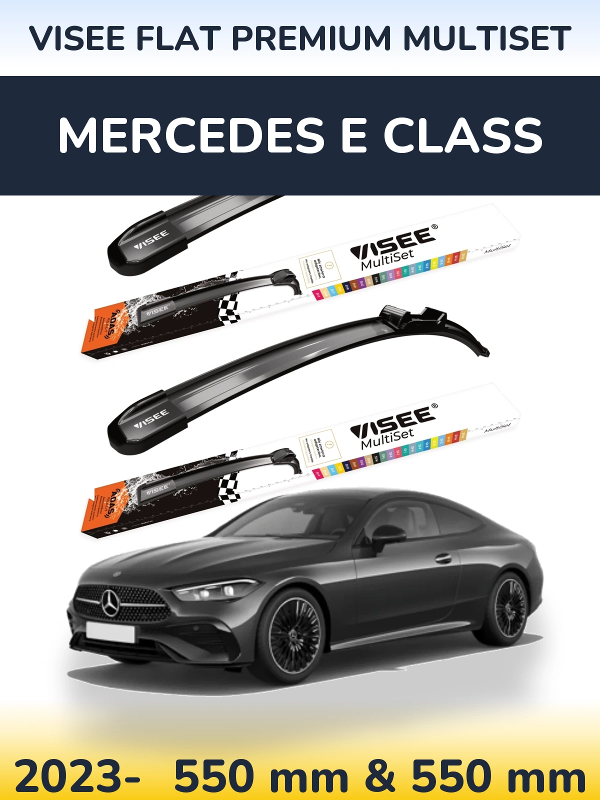 Komplet przednich wycieraczek VISEE FLAT PREMIUM MultiSet 550 & 550 mm do Mercedes Klasa E 2023-2026