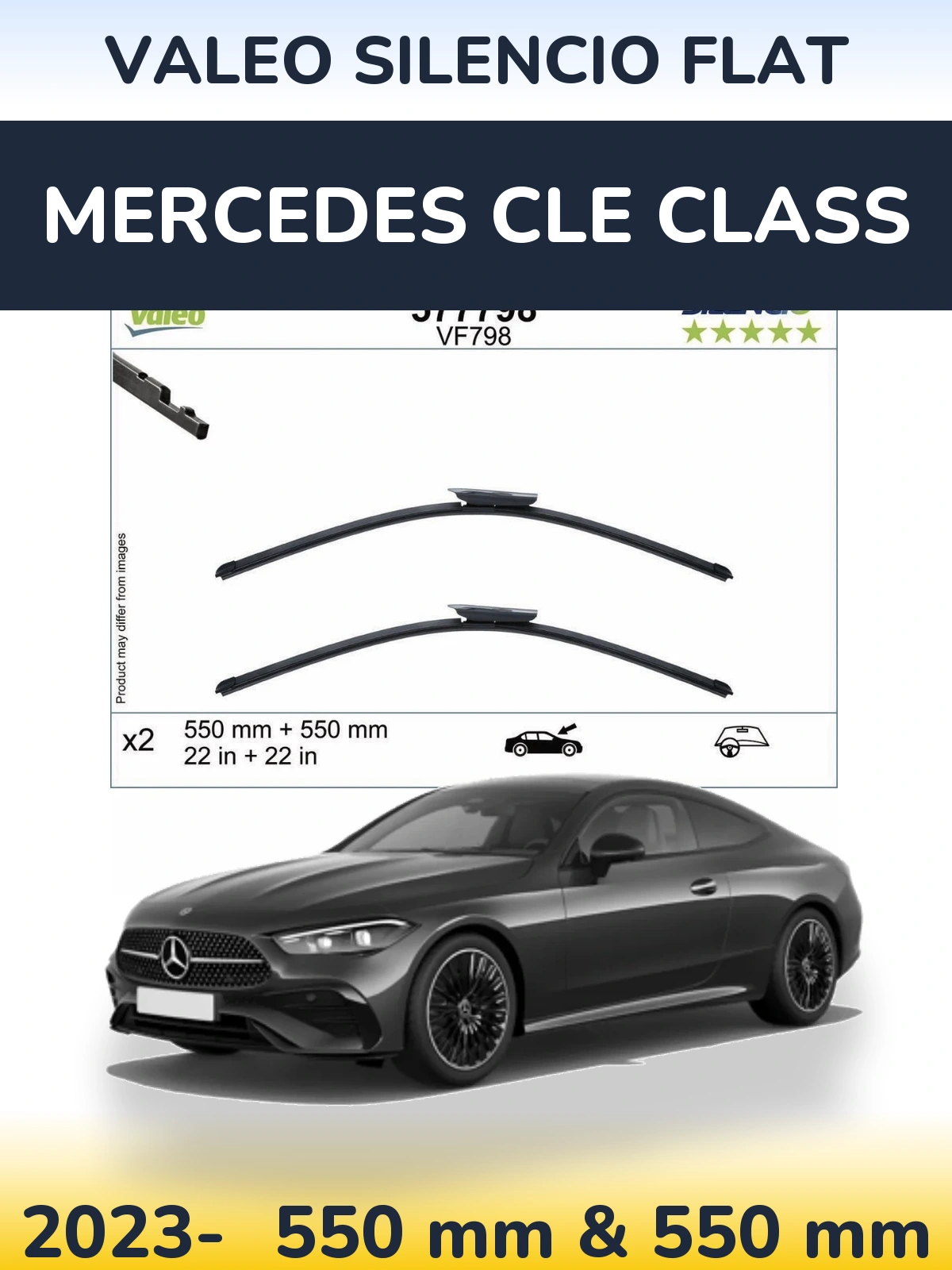 Комплект передних дворников Valeo Silencio Flat 550 & 550 мм для Mercedes CLE Class 2023-2026
