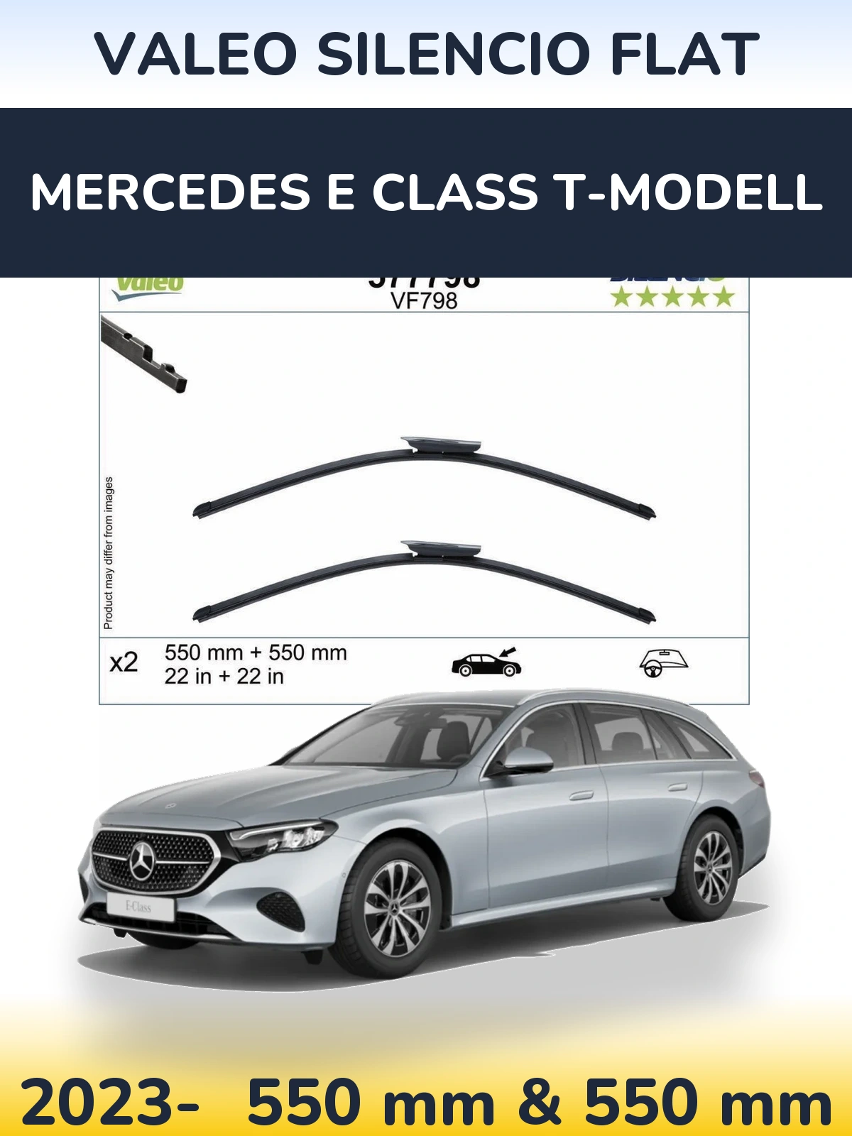 Комплект передніх щіток Valeo Silencio Flat 550 & 550 мм для Mercedes E Class T-Модельl 2023-2026