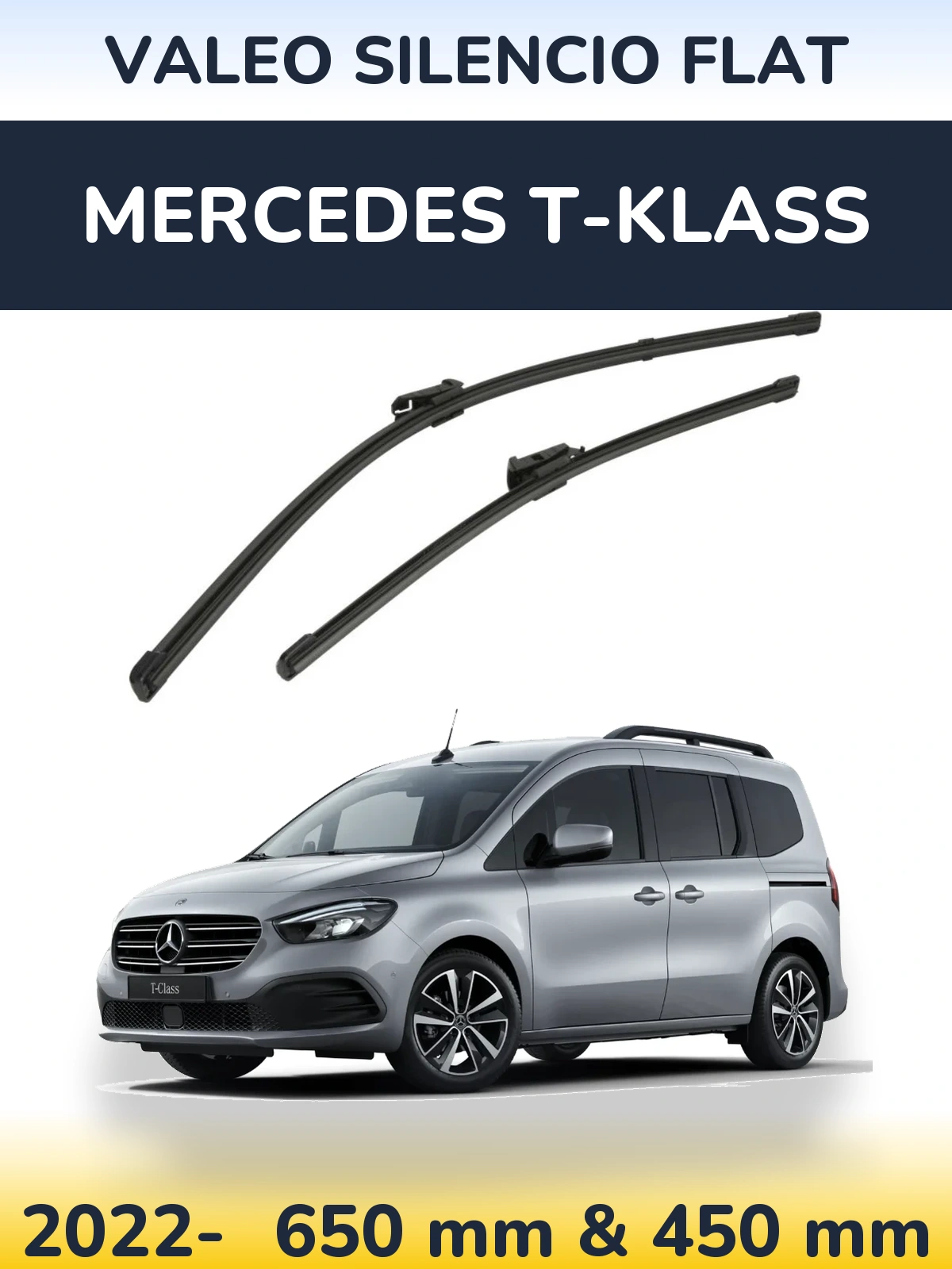 Front wiper blade set Valeo Silencio Flat 650 & 450 mm for Mercedes T-Klass 2022-2026