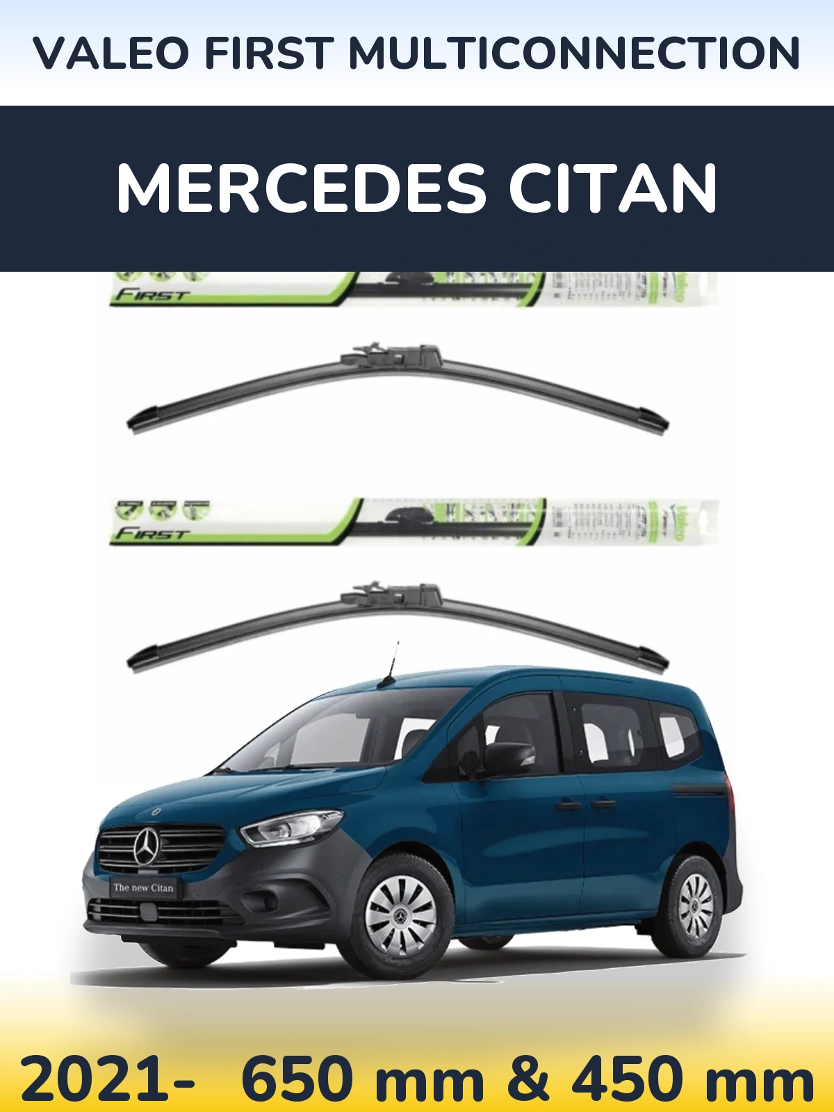 Комплект передних дворников Valeo First MultiConnection 650 & 450 мм для Mercedes Citan 2021-2026