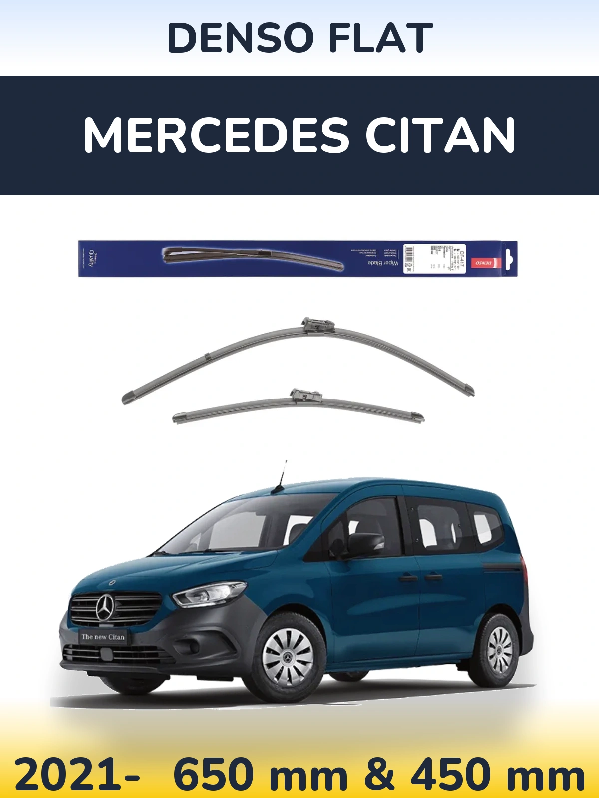 Комплект передних дворников Denso Flat 650 & 450 мм для Mercedes Citan 2021-2026