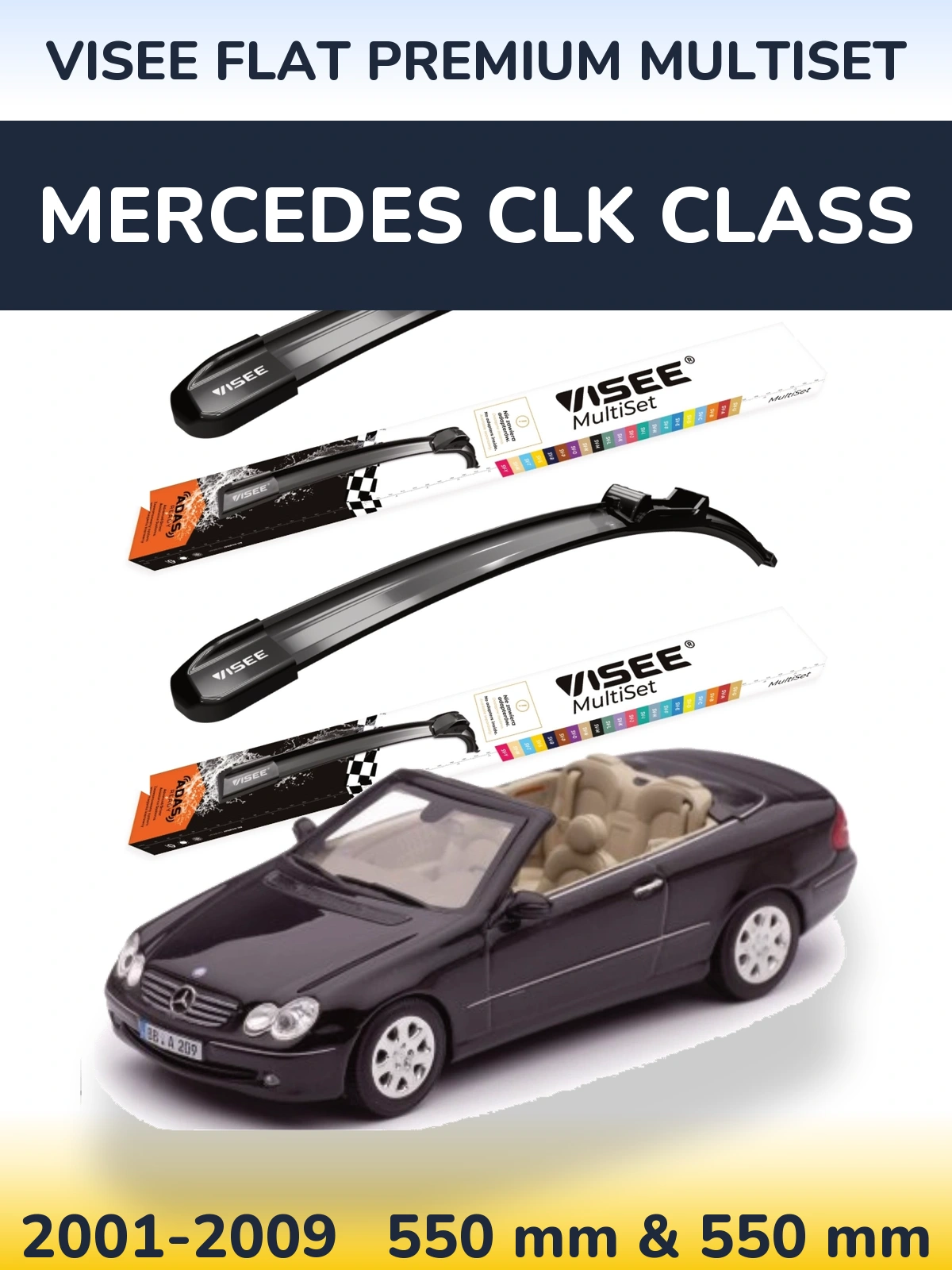 Комплект передніх щіток VISEE FLAT PREMIUM MultiSet 550 & 550 мм для Mercedes CLK Class 2001-2009