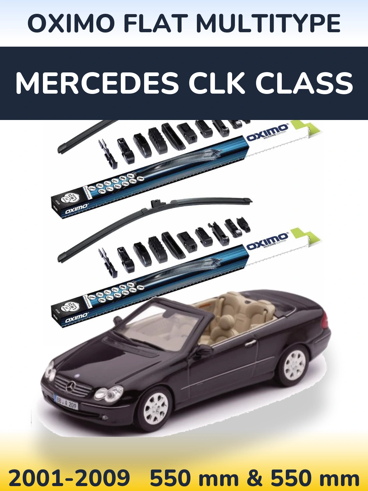 Front wiper blade set Oximo Flat MultiTypee 550 & 550 mm for Mercedes CLK Class 2001-2009