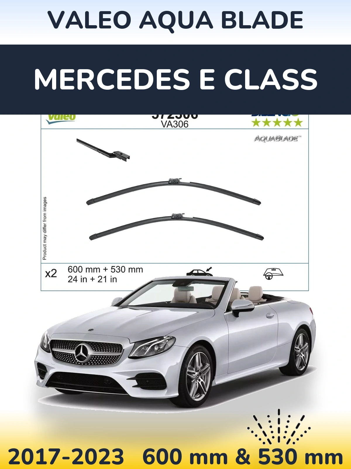 Komplet przednich wycieraczek Valeo Aqua Blade 600 & 530 mm do Mercedes Klasa E 2017-2023