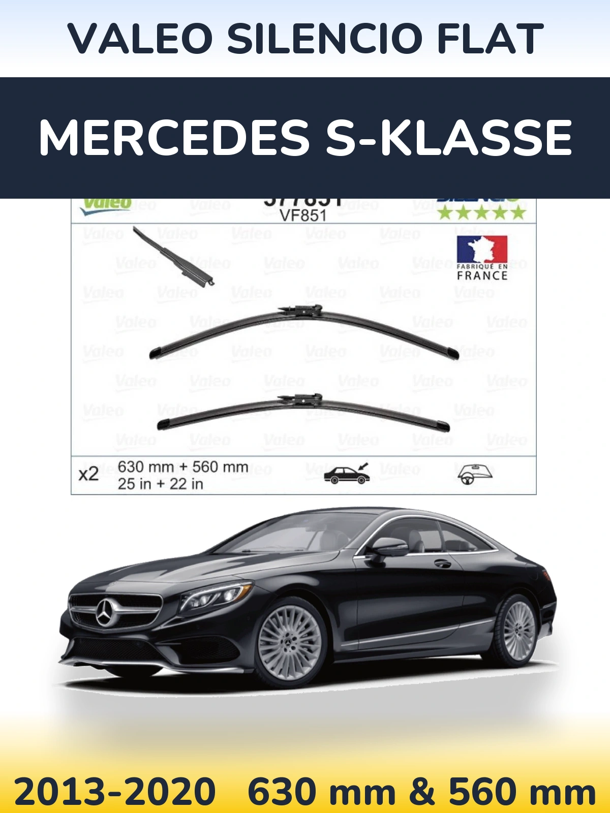 Komplet przednich wycieraczek Valeo Silencio Flat 630 & 560 mm do Mercedes S-Klasse 2013-2020