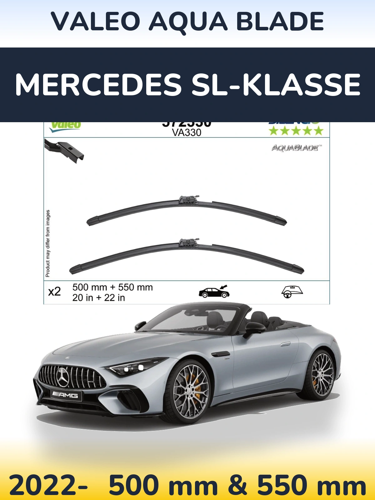Комплект передніх щіток Valeo Aqua Blade 500 & 550 мм для Mercedes SL-Klasse 2022-2026