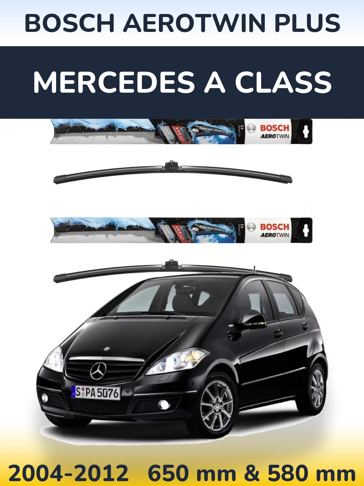 Комплект передніх щіток BOSCH AeroTwin Plus 650 & 580 мм для Mercedes A Class 2004-2012