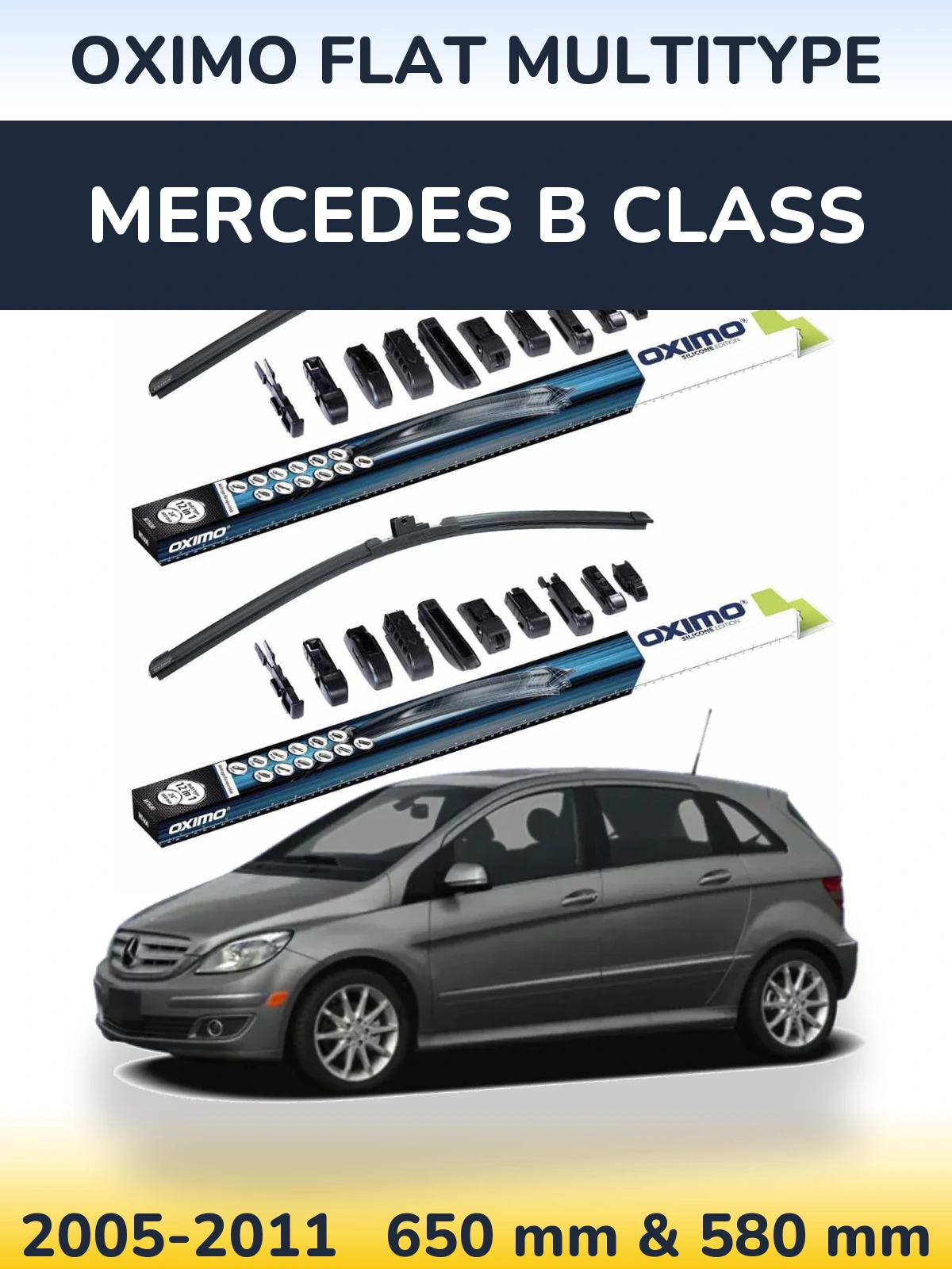 Комплект передніх щіток Oximo Flat MultiТипe 650 & 580 мм для Mercedes B Class 2005-2011