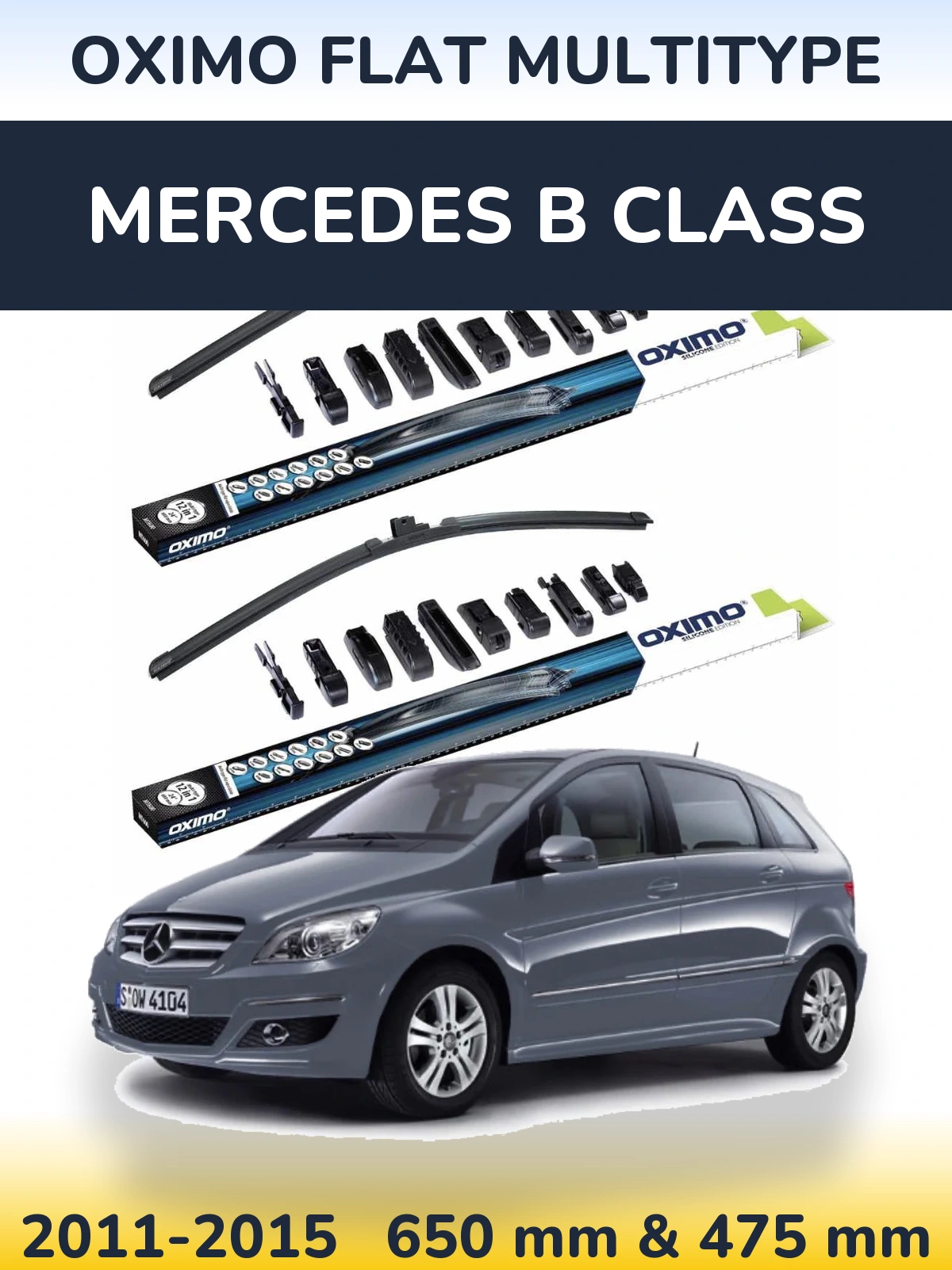 Комплект передніх щіток Oximo Flat MultiТипe 650 & 475 мм для Mercedes B Class 2011-2015