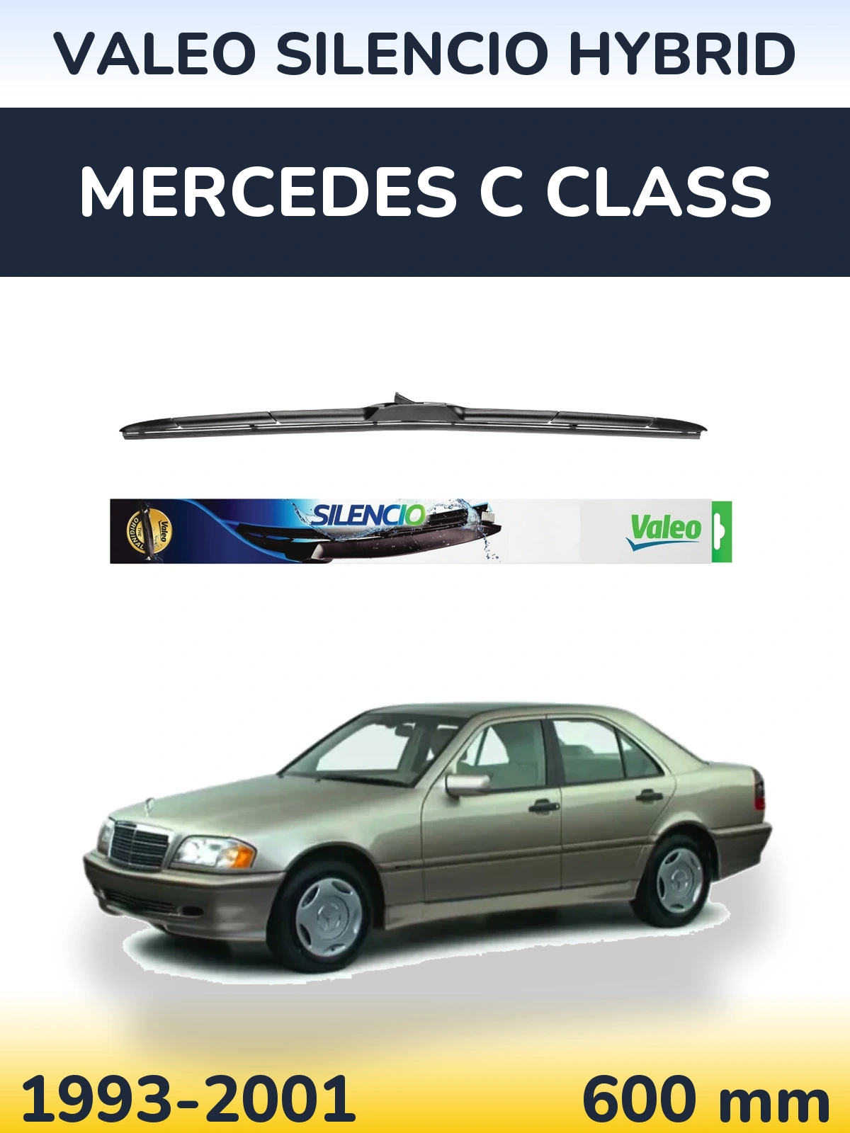 Передний дворник Valeo Silencio Hybrid 600 мм для Mercedes C Class 1993-2001