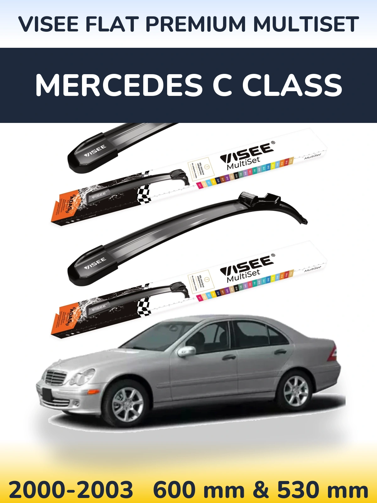 Komplet przednich wycieraczek VISEE FLAT PREMIUM MultiSet 600 & 530 mm do Mercedes Klasa C 2000-2003