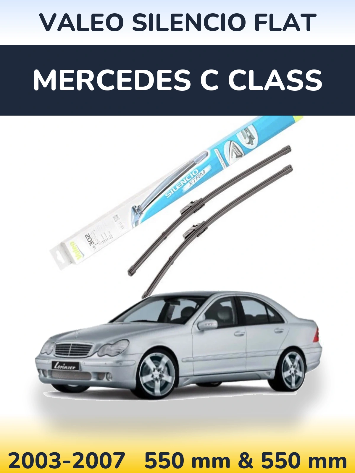 Front wiper blade set Valeo Silencio Flat 550 & 550 mm for Mercedes C Class 2003-2007