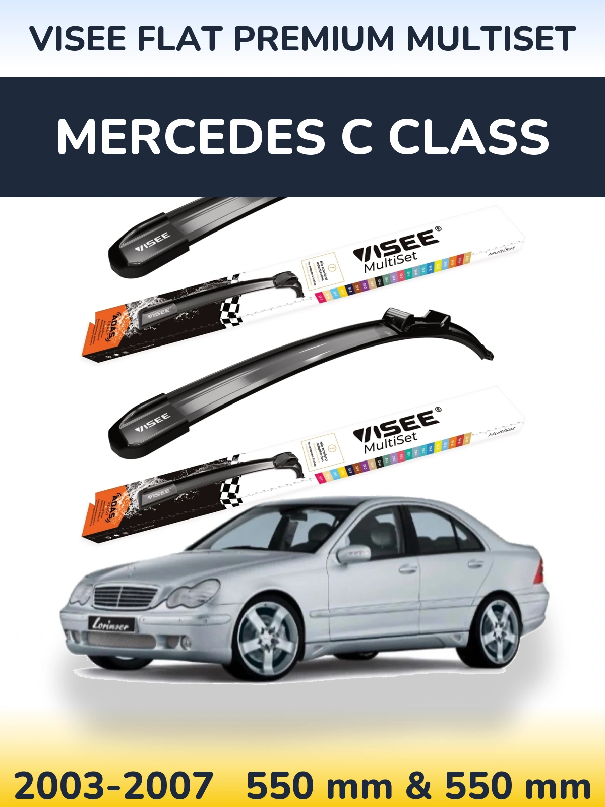 Комплект передніх щіток VISEE FLAT PREMIUM MultiSet 550 & 550 мм для Mercedes C Class 2003-2007