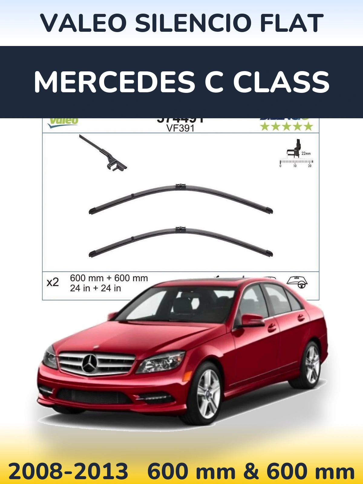 Комплект передних дворников Valeo Silencio Flat 600 & 600 мм для Mercedes C Class 2008-2013