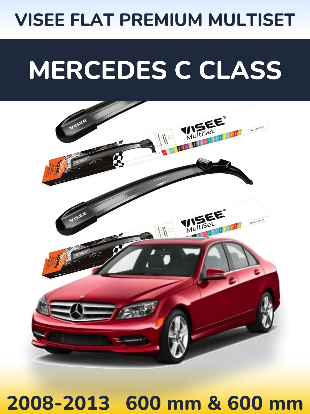 Комплект передних дворников VISEE FLAT PREMIUM MultiSet 600 & 600 мм для Mercedes C Class 2008-2013