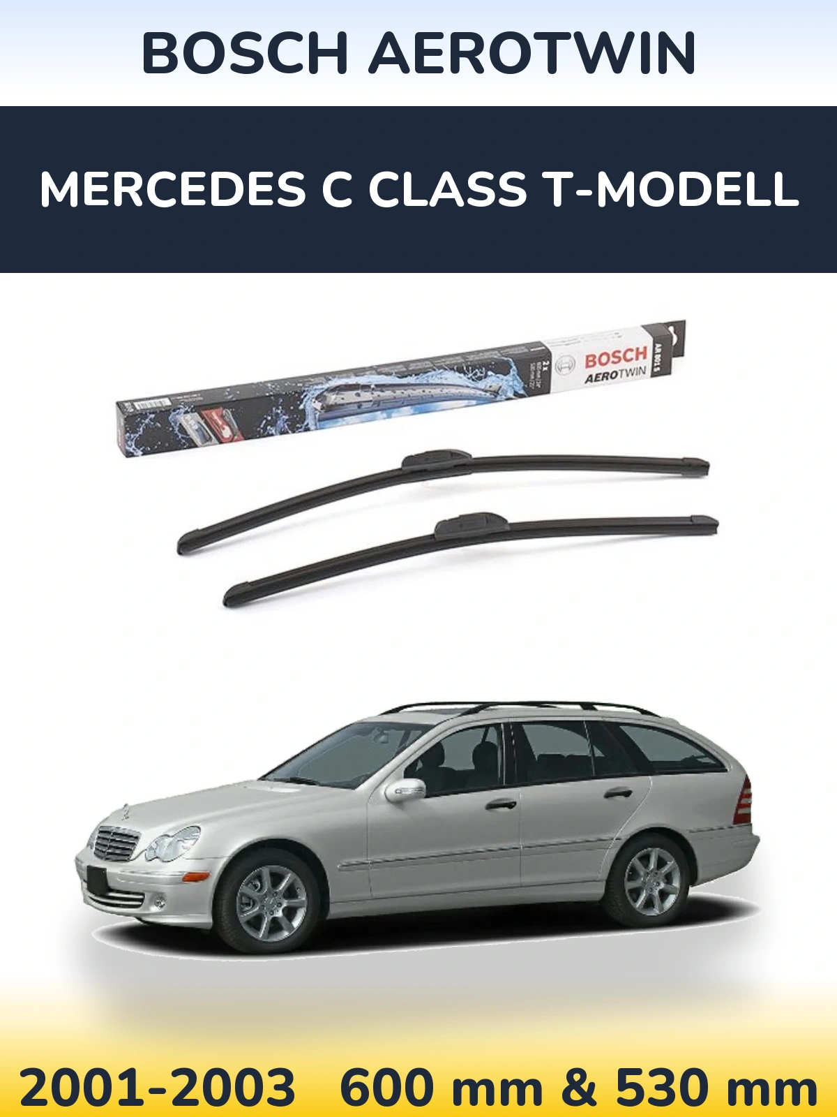 Комплект передніх щіток BOSCH AeroTwin 600 & 530 мм для Mercedes C Class T-Модельl 2001-2003