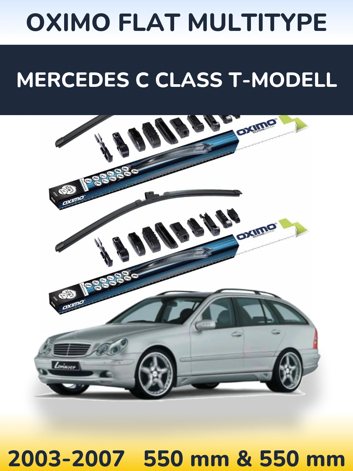 Комплект передних дворников Oximo Flat MultiТипe 550 & 550 мм для Mercedes C Class T-Модельl 2003-2007