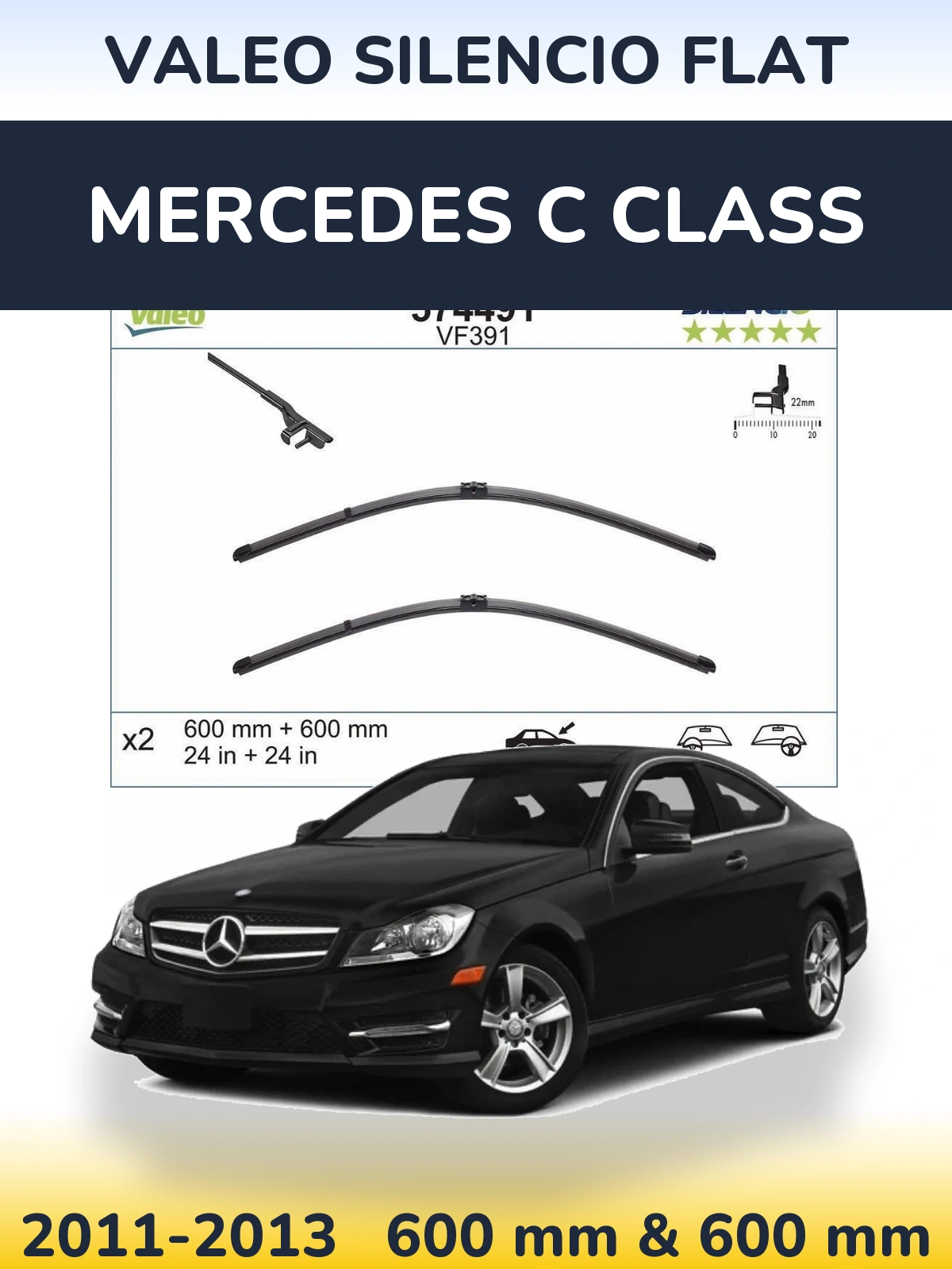 Комплект передних дворников Valeo Silencio Flat 600 & 600 мм для Mercedes C Class 2011-2013