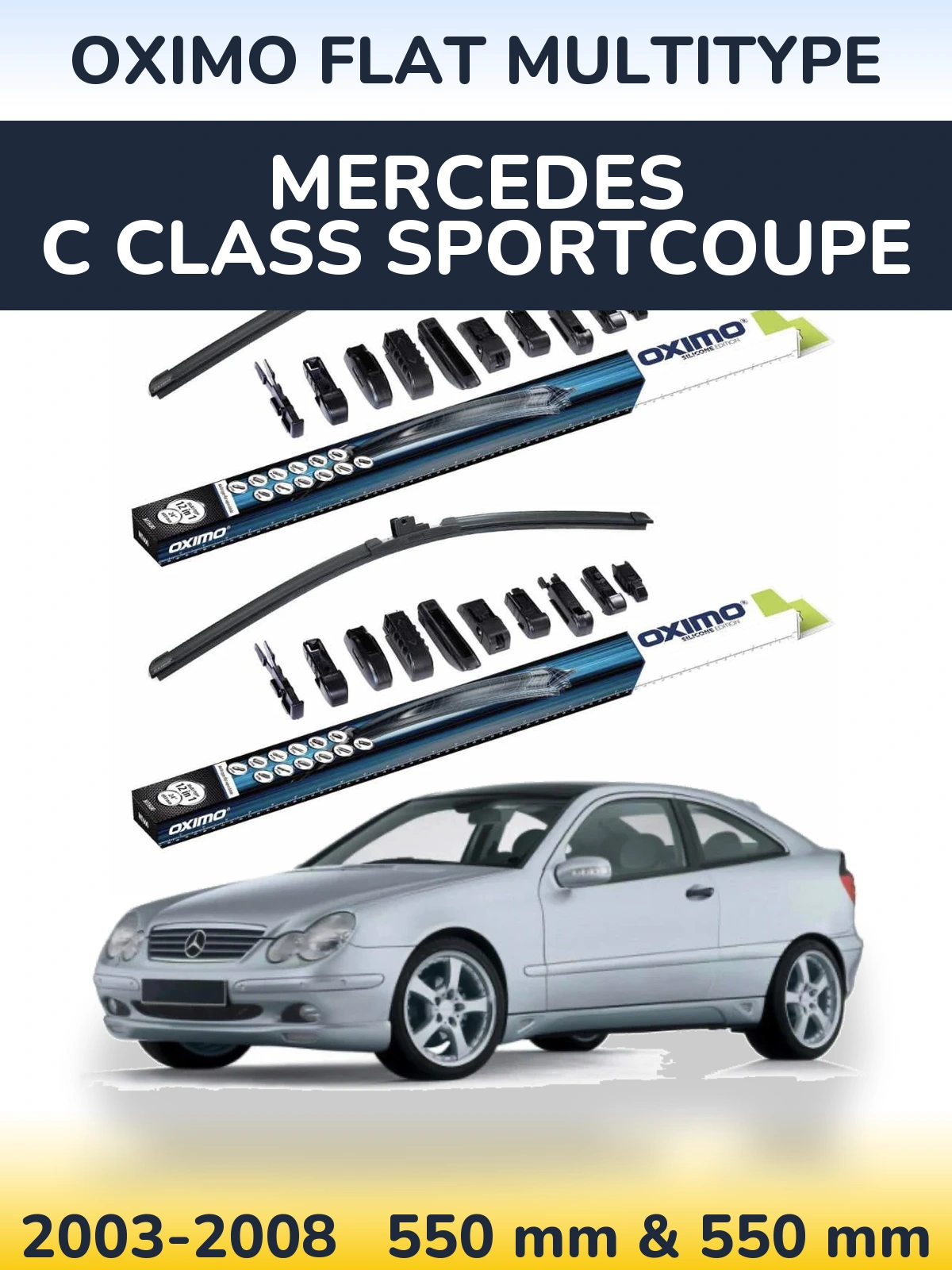 Комплект передніх щіток Oximo Flat MultiТипe 550 & 550 мм для Mercedes C Class Sportcoupe 2003-2008