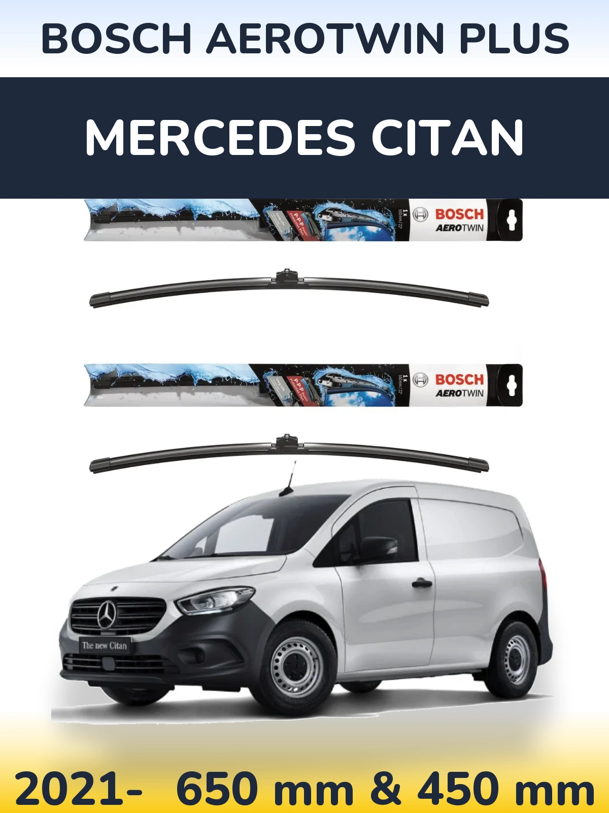 Комплект передних дворников BOSCH AeroTwin Plus 650 & 450 мм для Mercedes Citan 2021-2026