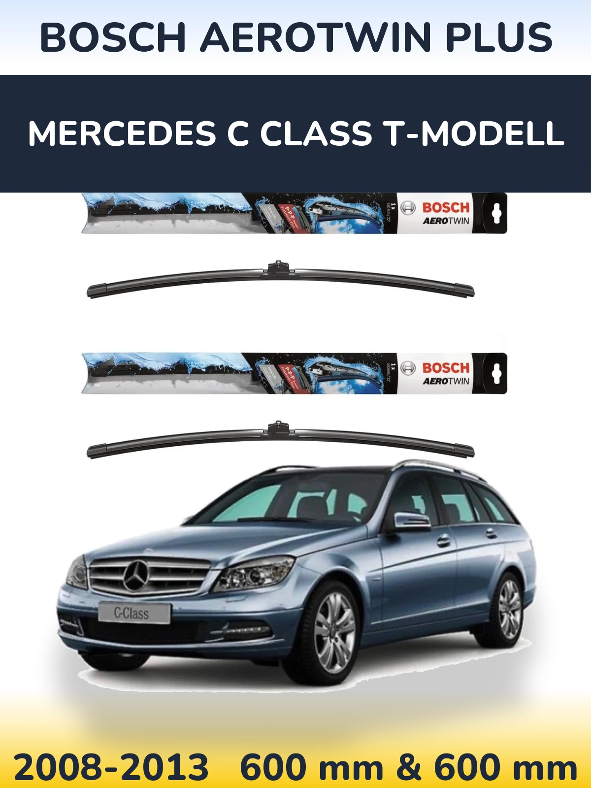 Комплект передних дворников BOSCH AeroTwin Plus 600 & 600 мм для Mercedes C Class T-Модельl 2008-2013