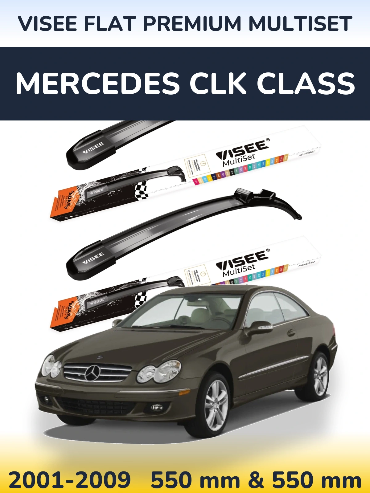 Front wiper blade set VISEE FLAT PREMIUM MultiSet 550 & 550 mm for Mercedes CLK Class 2001-2009
