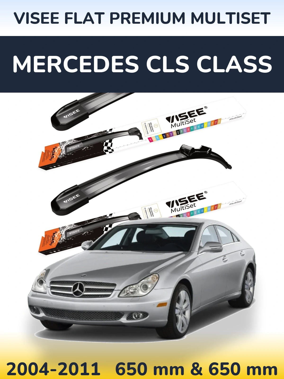 Комплект передніх щіток VISEE FLAT PREMIUM MultiSet 650 & 650 мм для Mercedes CLS Class 2004-2011