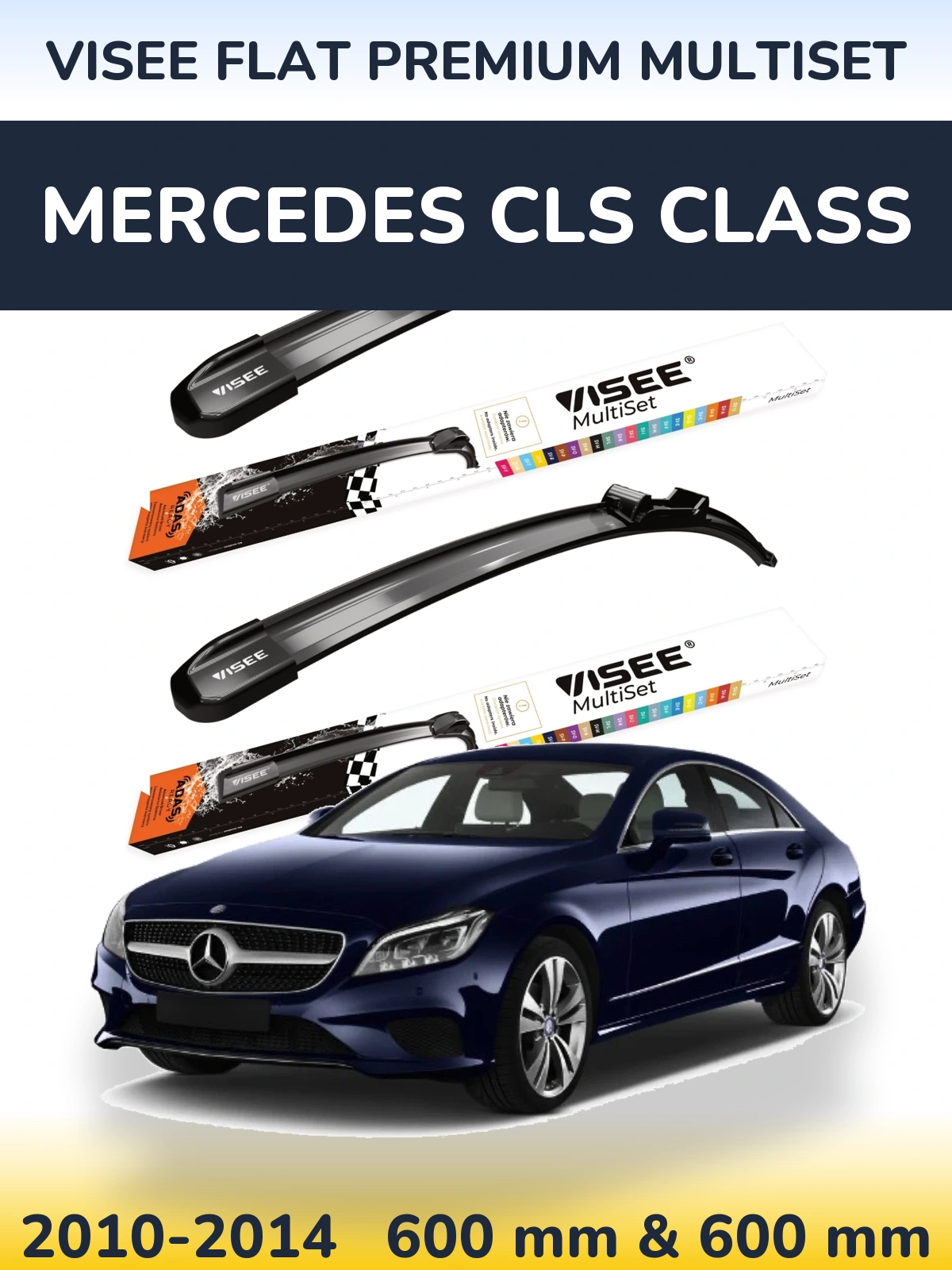 Комплект передних дворников VISEE FLAT PREMIUM MultiSet 600 & 600 мм для Mercedes CLS Class 2010-2014