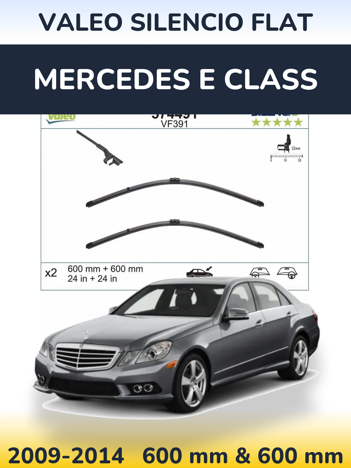 Komplet przednich wycieraczek Valeo Silencio Flat 600 & 600 mm do Mercedes Klasa E 2009-2014
