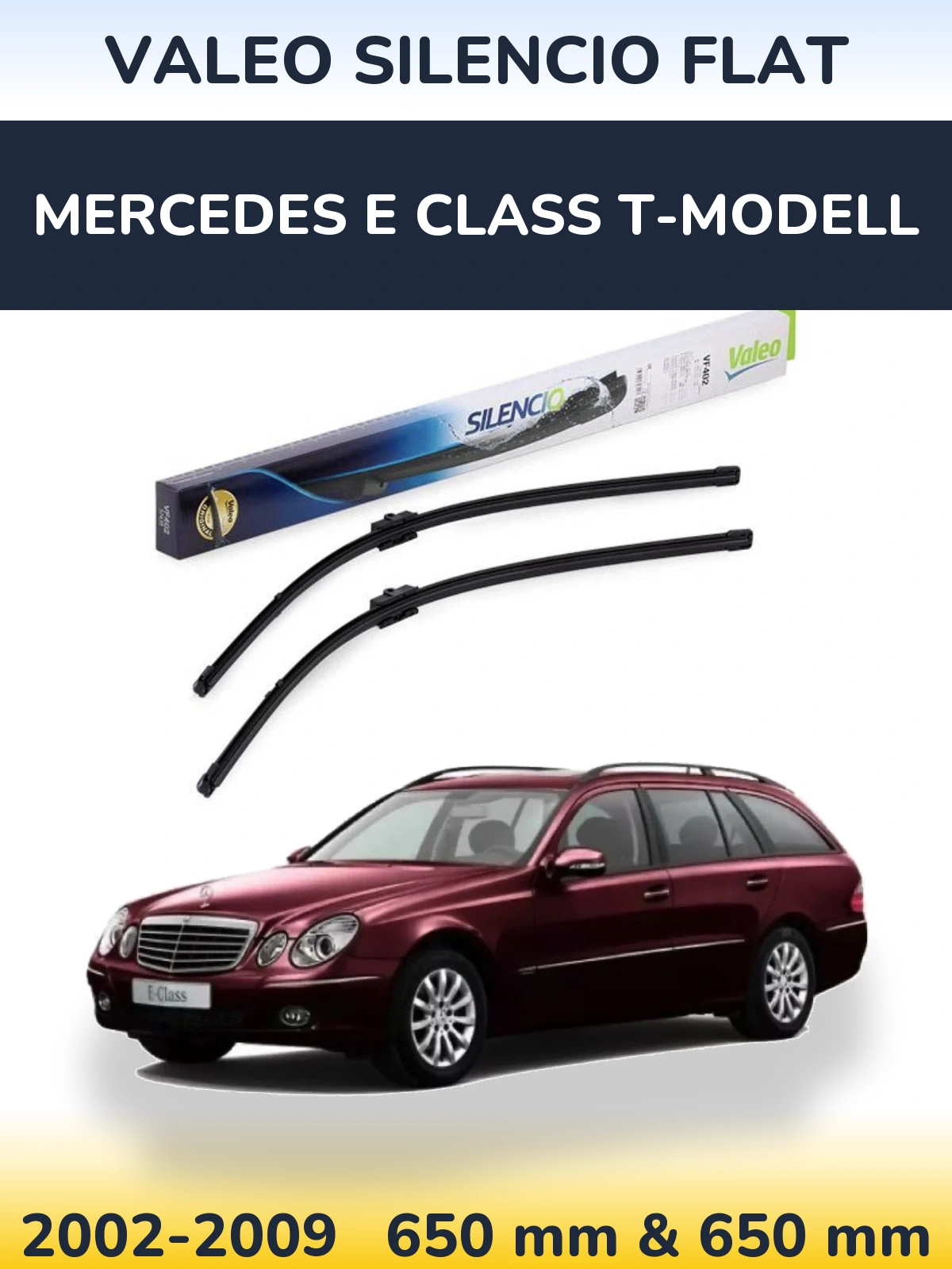 Front wiper blade set Valeo Silencio Flat 650 & 650 mm for Mercedes E Class T-Modell 2002-2009