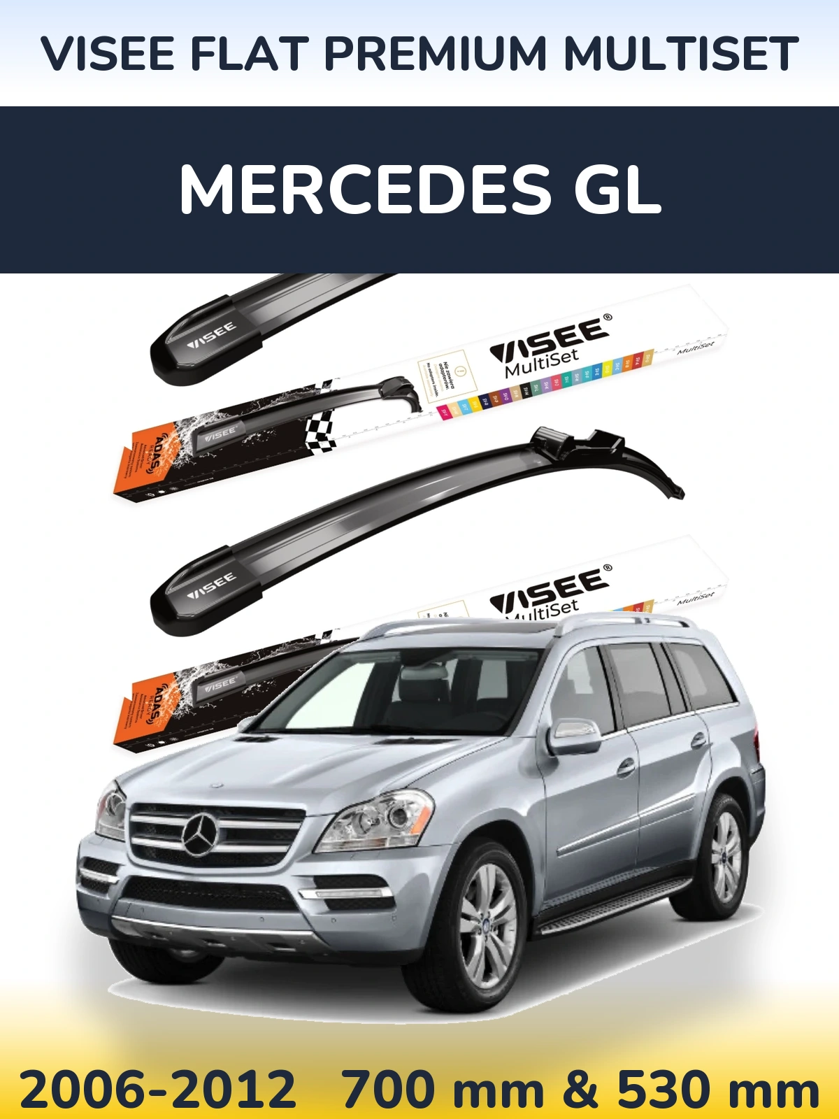 Front wiper blade set VISEE FLAT PREMIUM MultiSet 700 & 530 mm for Mercedes GL 2006-2012