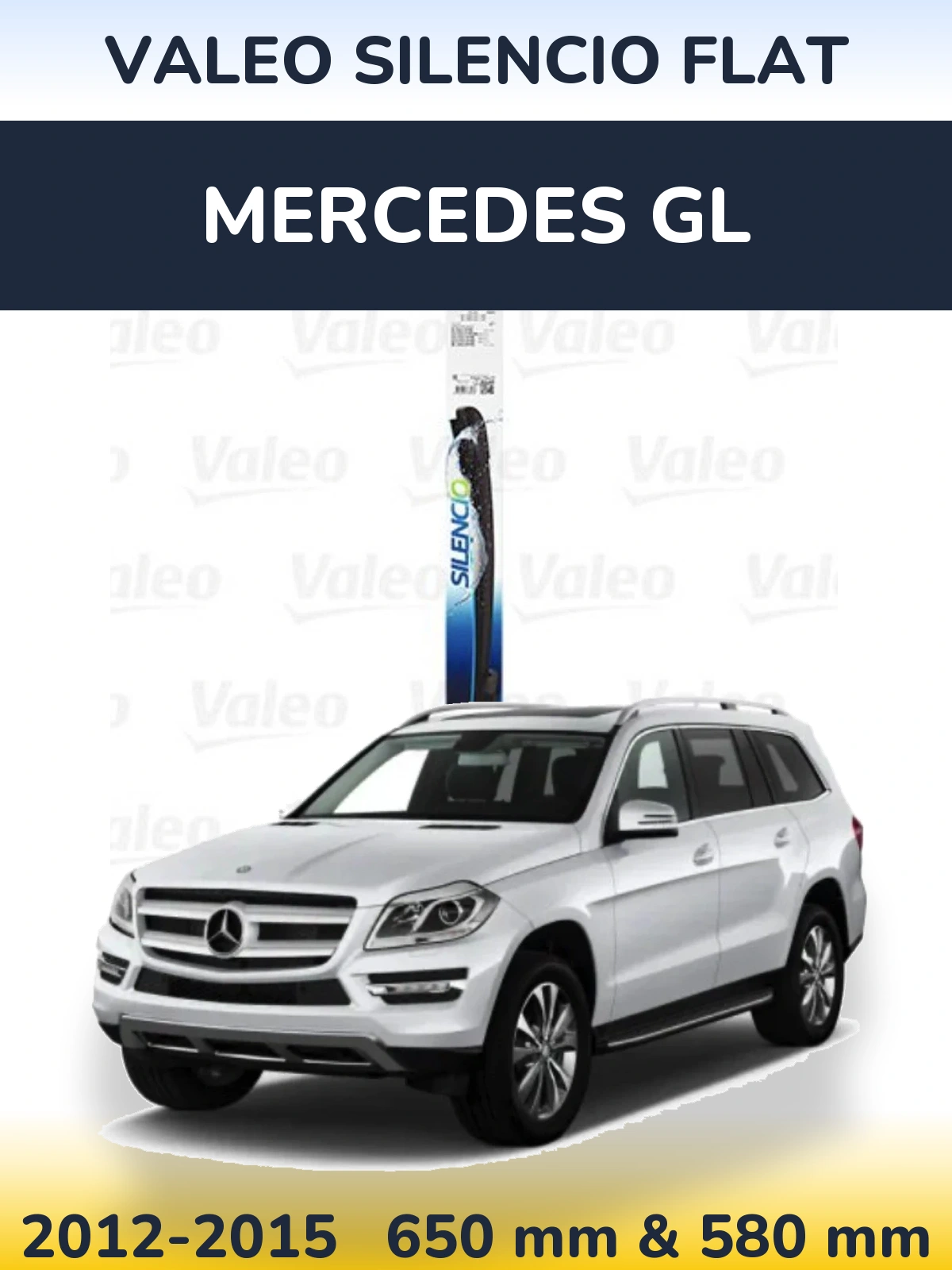 Front wiper blade set Valeo Silencio Flat 650 & 580 mm for Mercedes GL 2012-2015