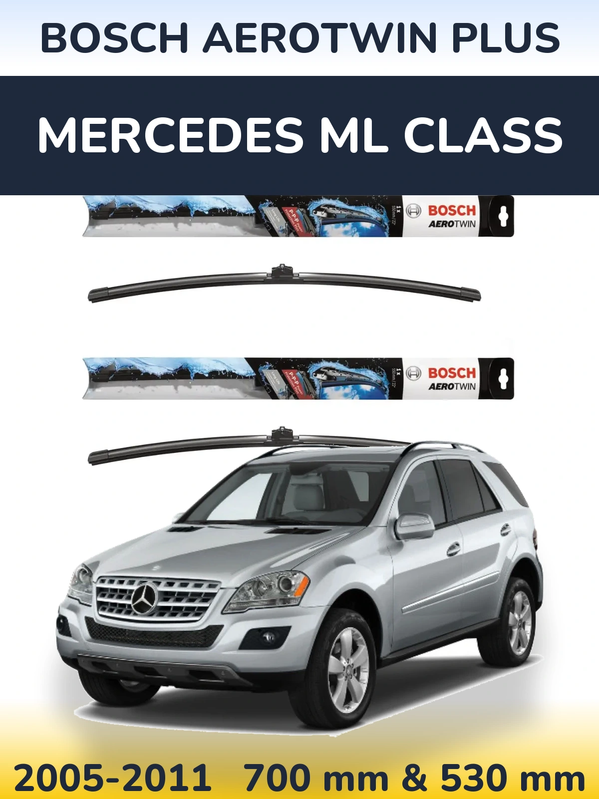 Komplet przednich wycieraczek BOSCH AeroTwin Plus 700 & 530 mm do Mercedes Klasa ML 2005-2011