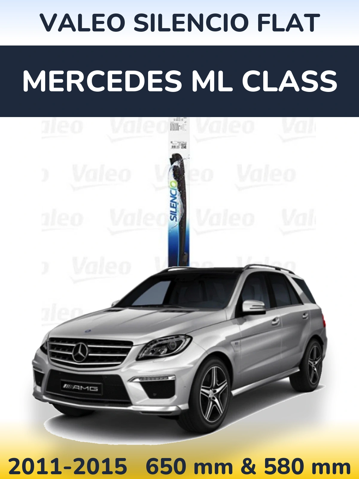 Front wiper blade set Valeo Silencio Flat 650 & 580 mm for Mercedes ML Class 2011-2015