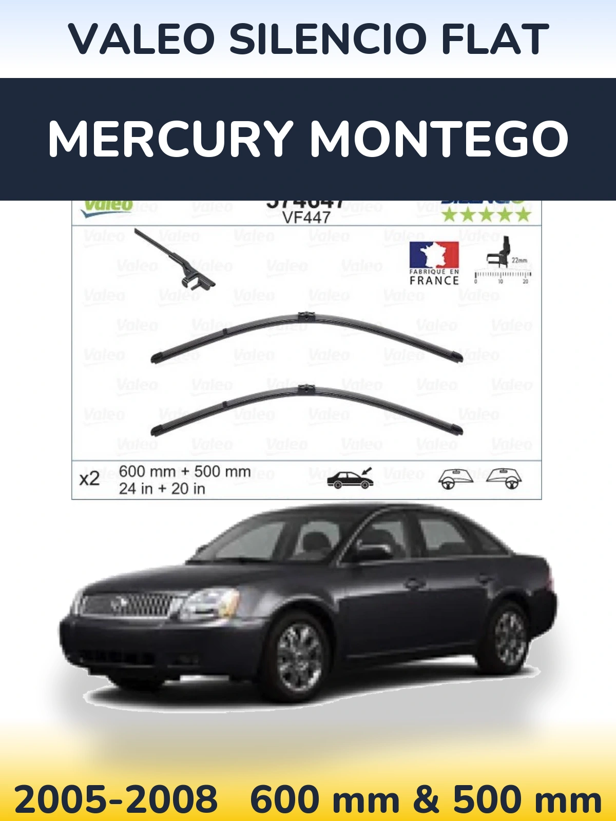 Комплект передніх щіток Valeo Silencio Flat 600 & 500 мм для Mercury Montego 2005-2008