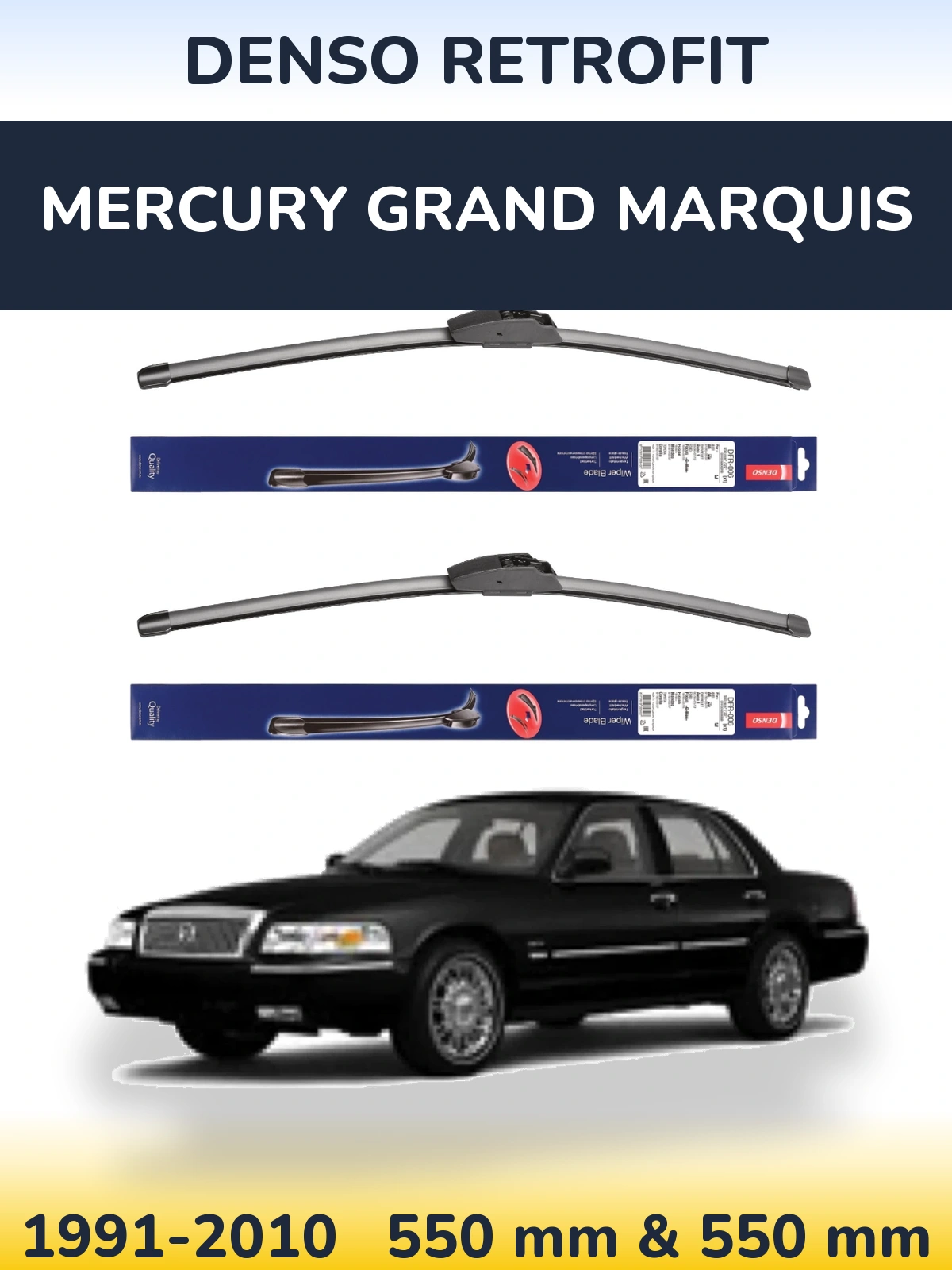 Front wiper blade set Denso Retrofit 550 & 550 mm for Mercury Grand Marquis 1991-2010