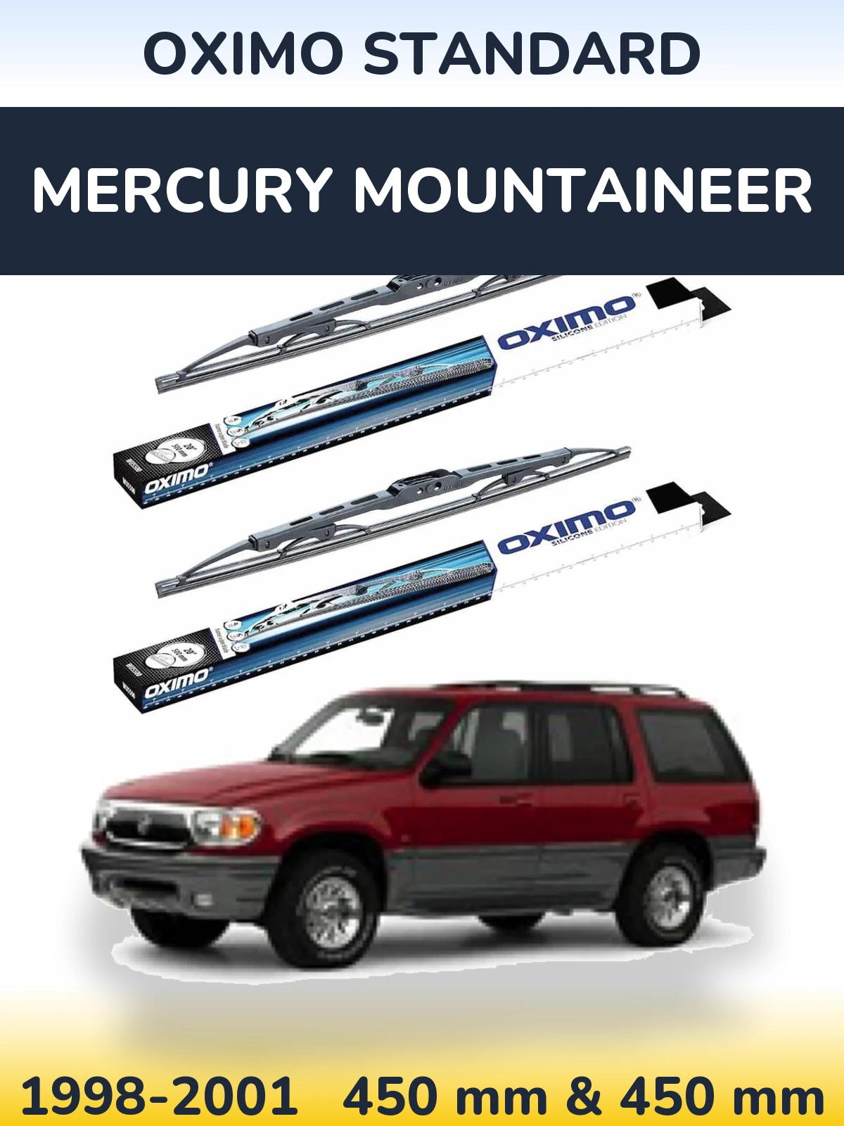 Front wiper blade set Oximo Standard 450 & 450 mm for Mercury Mountaineer 1998-2001