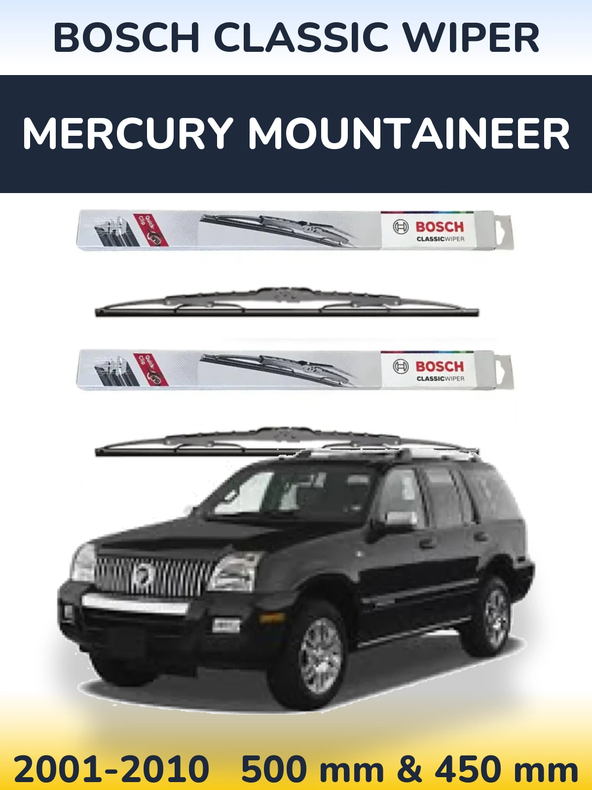Комплект передних дворников BOSCH Classic Wiper 500 & 450 мм для Mercury Mountaineer 2001-2010