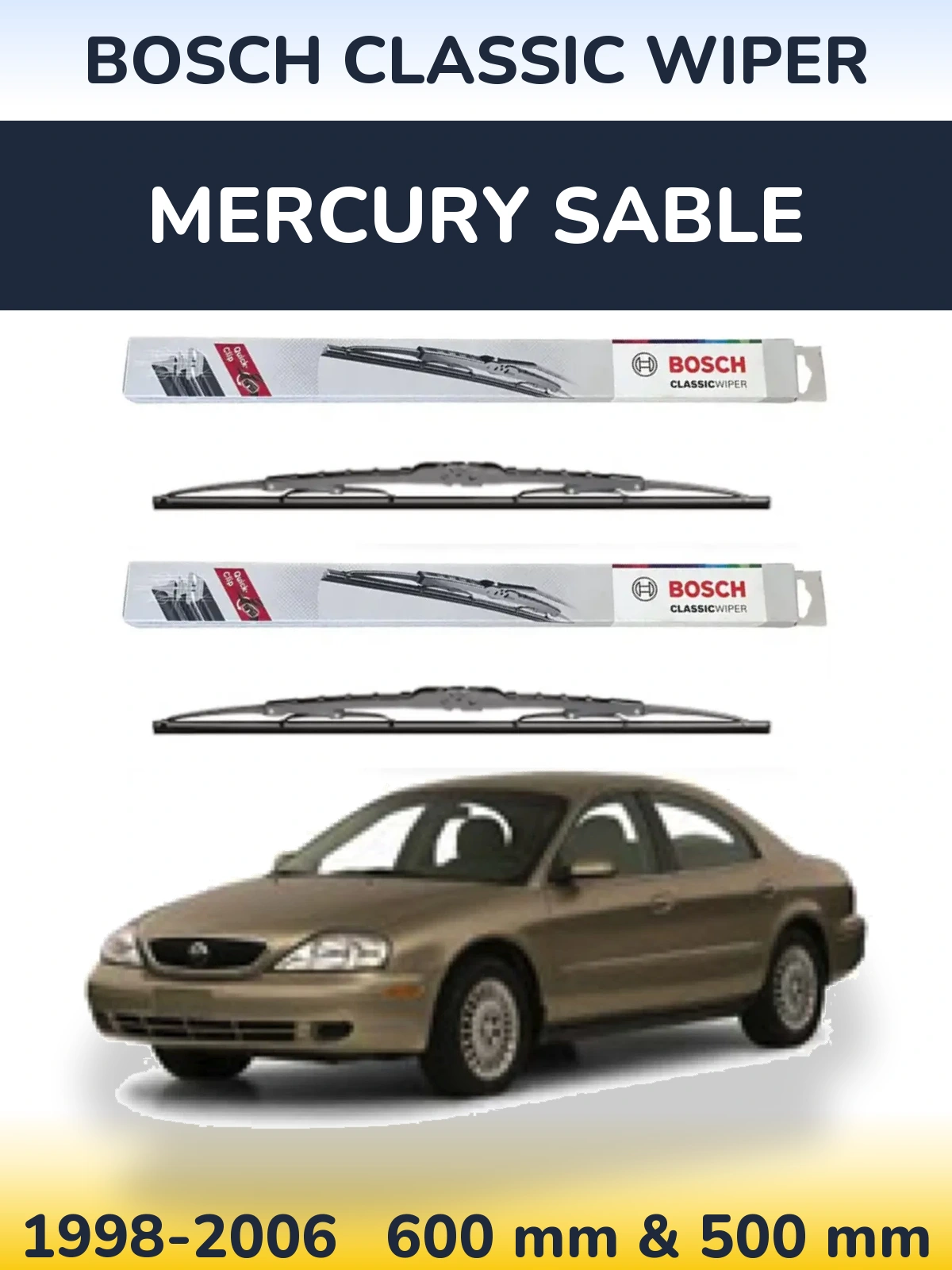 Комплект передних дворников BOSCH Classic Wiper 600 & 500 мм для Mercury Sable 1998-2006