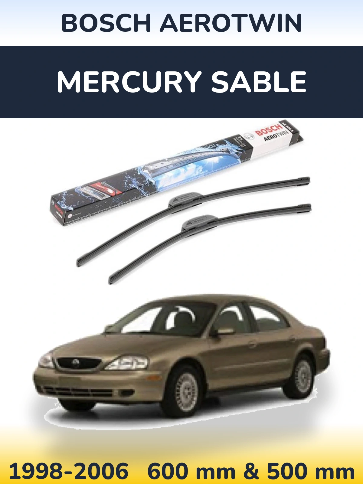 Комплект передних дворников BOSCH AeroTwin 600 & 500 мм для Mercury Sable 1998-2006