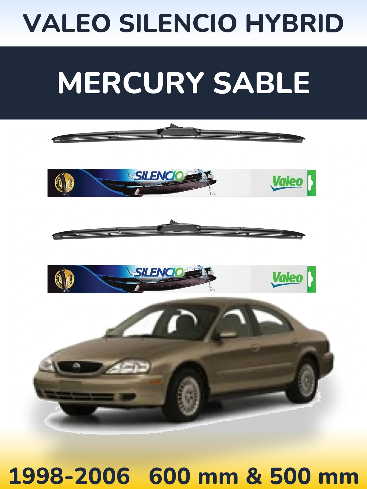 Комплект передних дворников Valeo Silencio Hybrid 600 & 500 мм для Mercury Sable 1998-2006