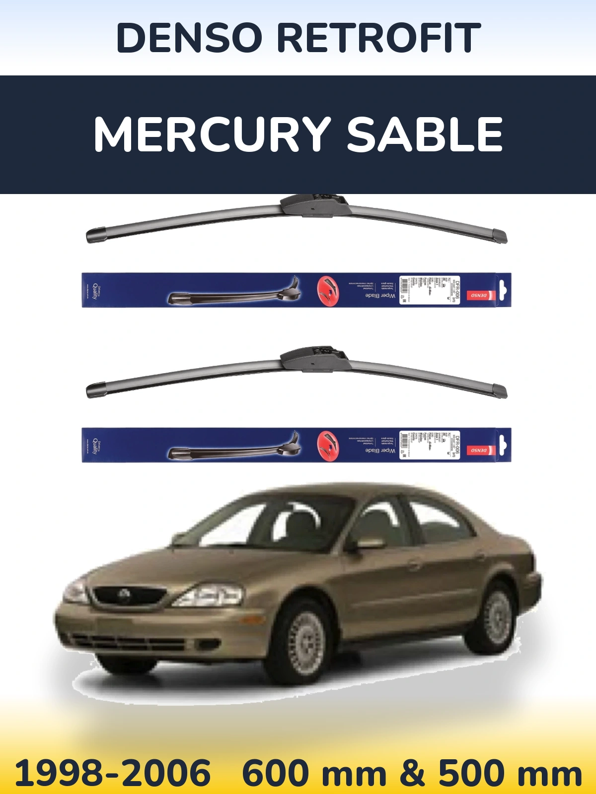 Комплект передніх щіток Denso Retrofit 600 & 500 мм для Mercury Sable 1998-2006