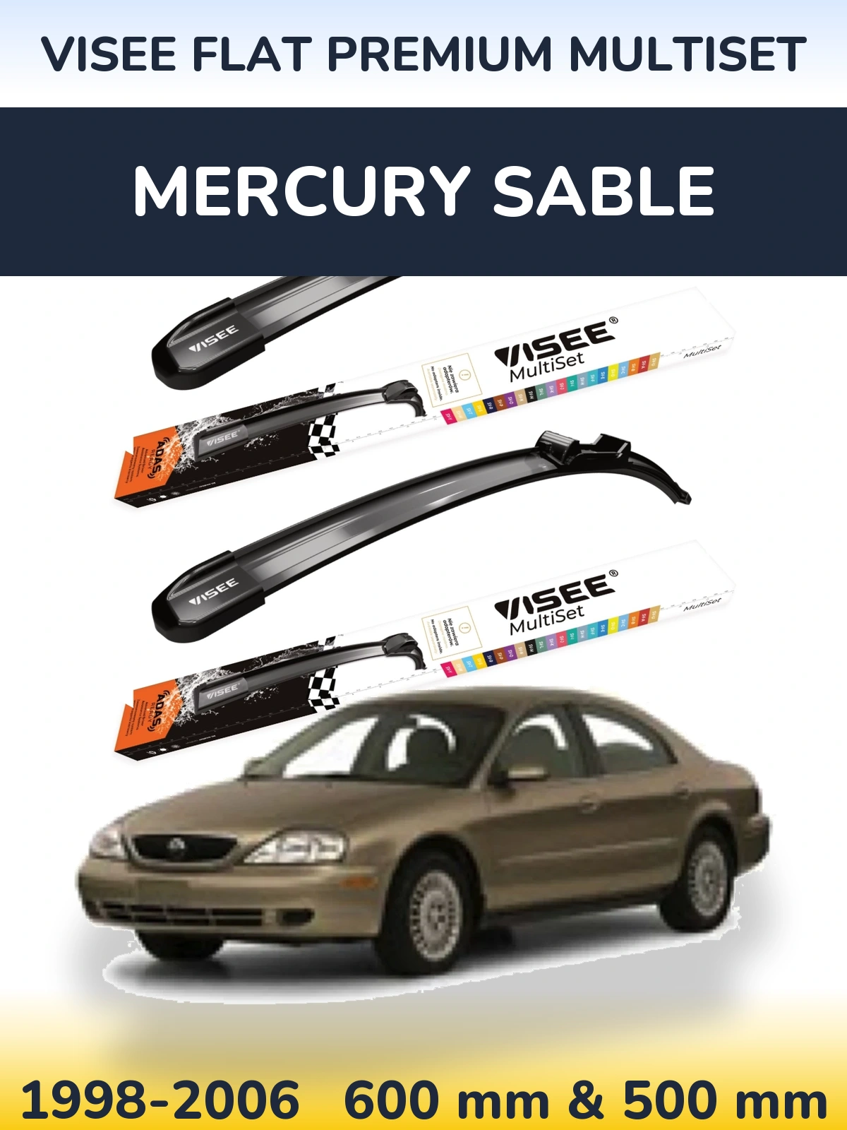 Front wiper blade set VISEE FLAT PREMIUM MultiSet 600 & 500 mm for Mercury Sable 1998-2006